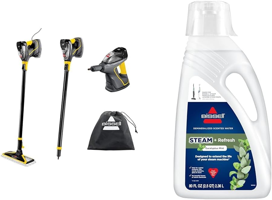 BISSELL Power Steamer Heavy Duty 3-in-1 Steam Mop and Handheld SteamShot + Eucalyptus Mint Steam Water, 80 oz, 1392F