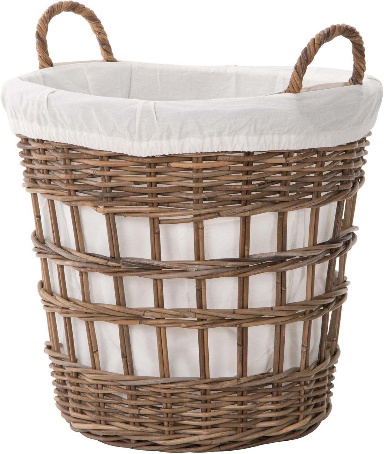 Kouboo Round Rattan Storage and Laundry Basket with Liner and Handles - Removable and Washable Liner