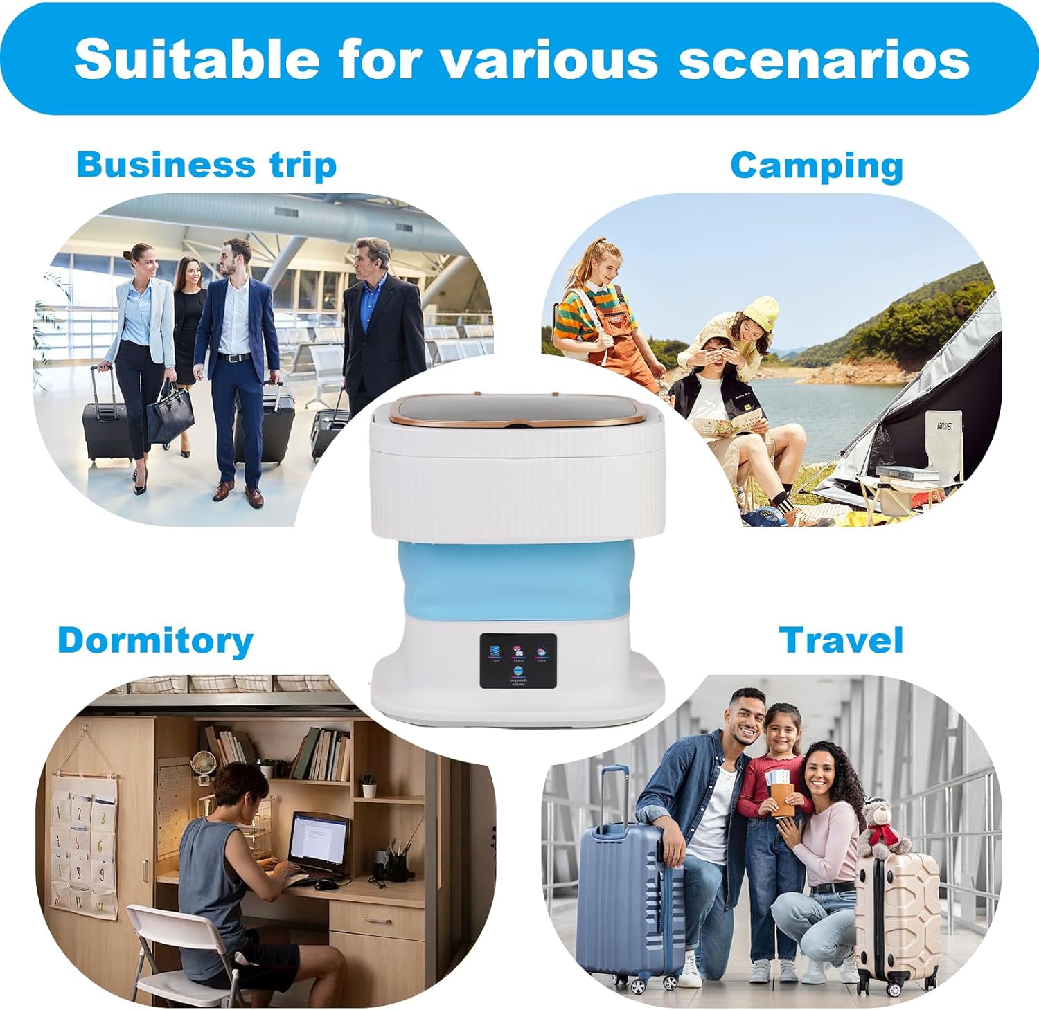 18L Portable Washing Machine, Foldable Mini Washer with 3 Modes, Small Laundry Washer for Clothes, Underwear, Apartments and Travel (Blue)