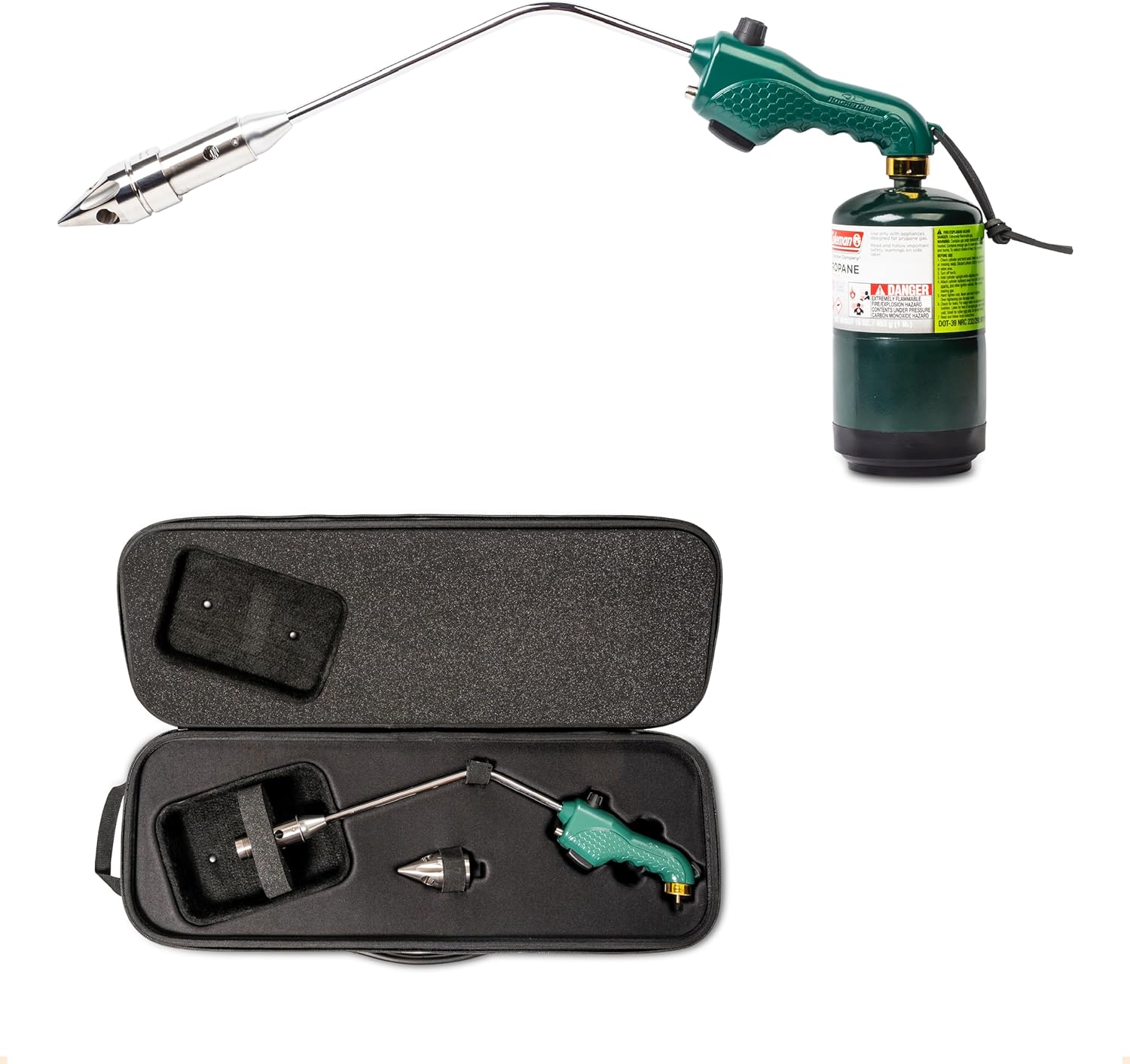 RocketFire Green Fire Starter Torch | Atlas | Charcoal Starter | Tri-Flame Tip | Propane & MAP/PRO Compatible | Case Included