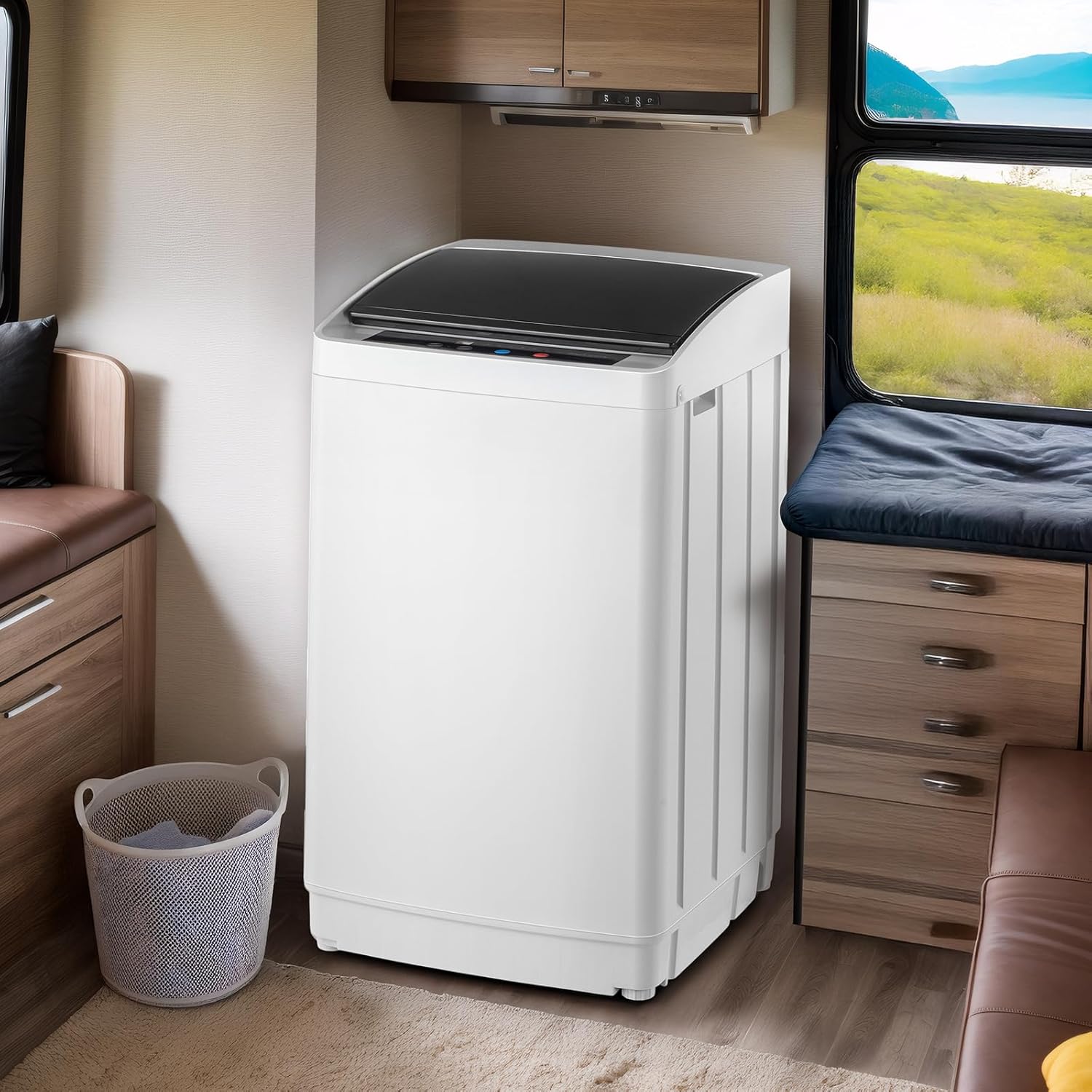 ROVSUN 17.8LBS Portable Washing Machine, Full-Automatic Electric Laundry Machine with Stainless Steel Drum, Compact Washer and Spin Dryer Combo with Drain Pump for Apartment, Dorm, Home, Light Grey