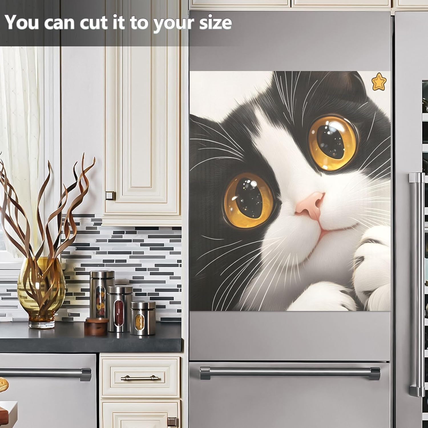 Dishwasher Magnet Cover Large Magnetic Stickers Cat with Brown Pupils Front Dishwasher Cover Reusable Decal for Home Kitchen Anti-Scratch Refrigerator Decorative Lid Washing Machine Laundry 23