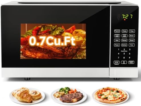Compact Microwave Oven with 9 Auto Menus & Child Lock, LED Lighting, 0.7 Cu Ft, 700W - Easy Clean Kitchen Appliances, Quick Cooking for Family & Company Gatherings (1)