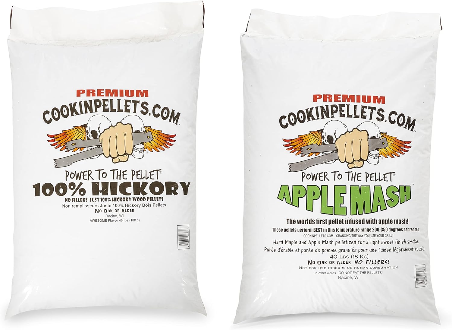 CookinPellets Premium Hickory Grill Smoker Smoking Wood Pellets, 40 Pound Bag Bundle with CookinPellets Apple Mash Hard Maple Smoker Smoking Wood Pellets, 40 Pound Bag