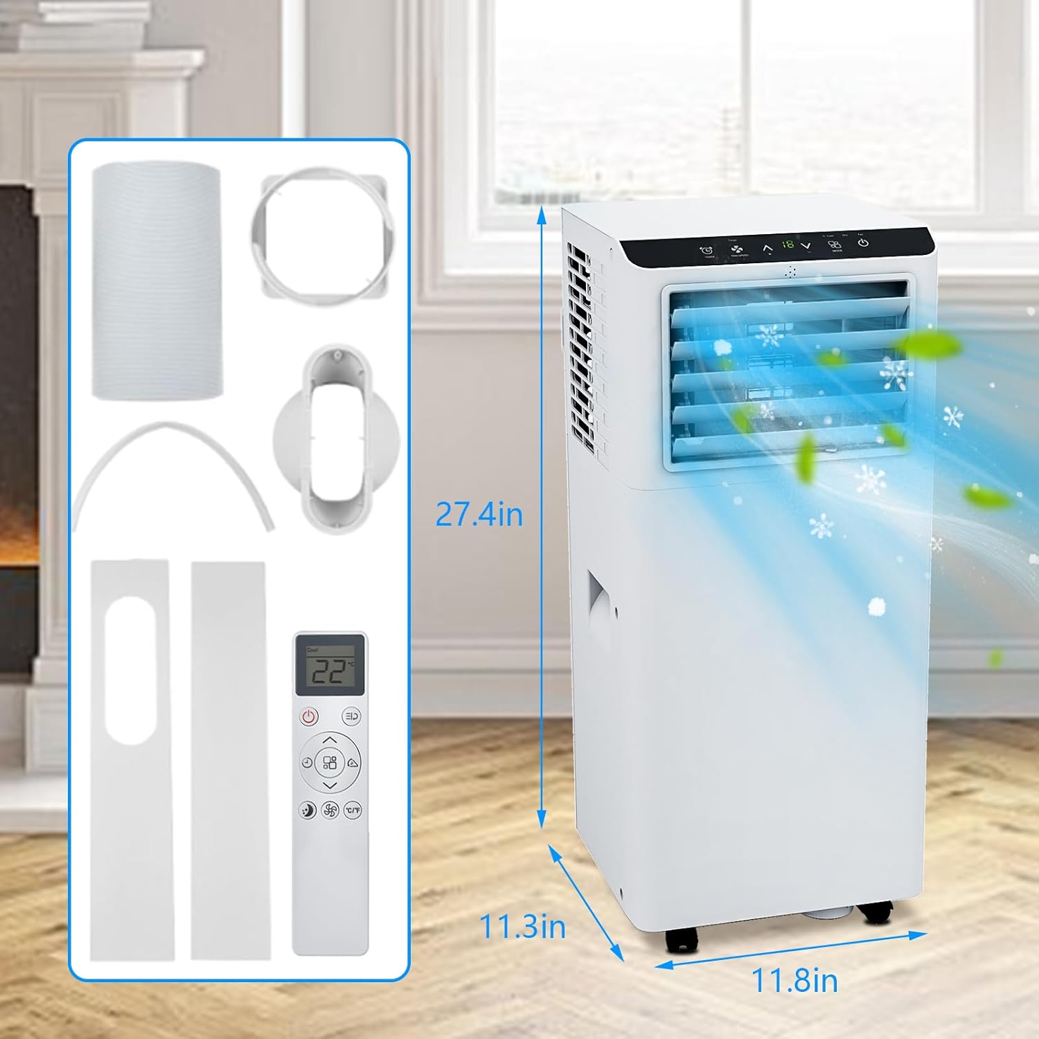 8,000 BTU Portable Air Conditioner with Dehumidifier & Fan, Compact AC Unit Cools Rooms up to 350 Sq.Ft, 24H Timer, Remote Control for Home, Office, Bedroom