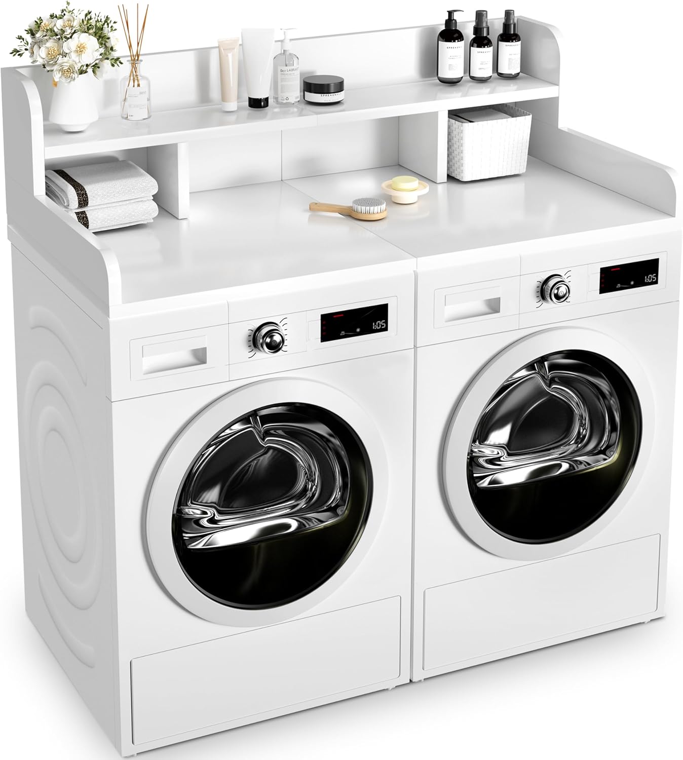 Washer Dryer Countertop, 2-Tier Laundry Countertop Over Washer and Dryer with Edge Rails & Non-Slip Pads, 54