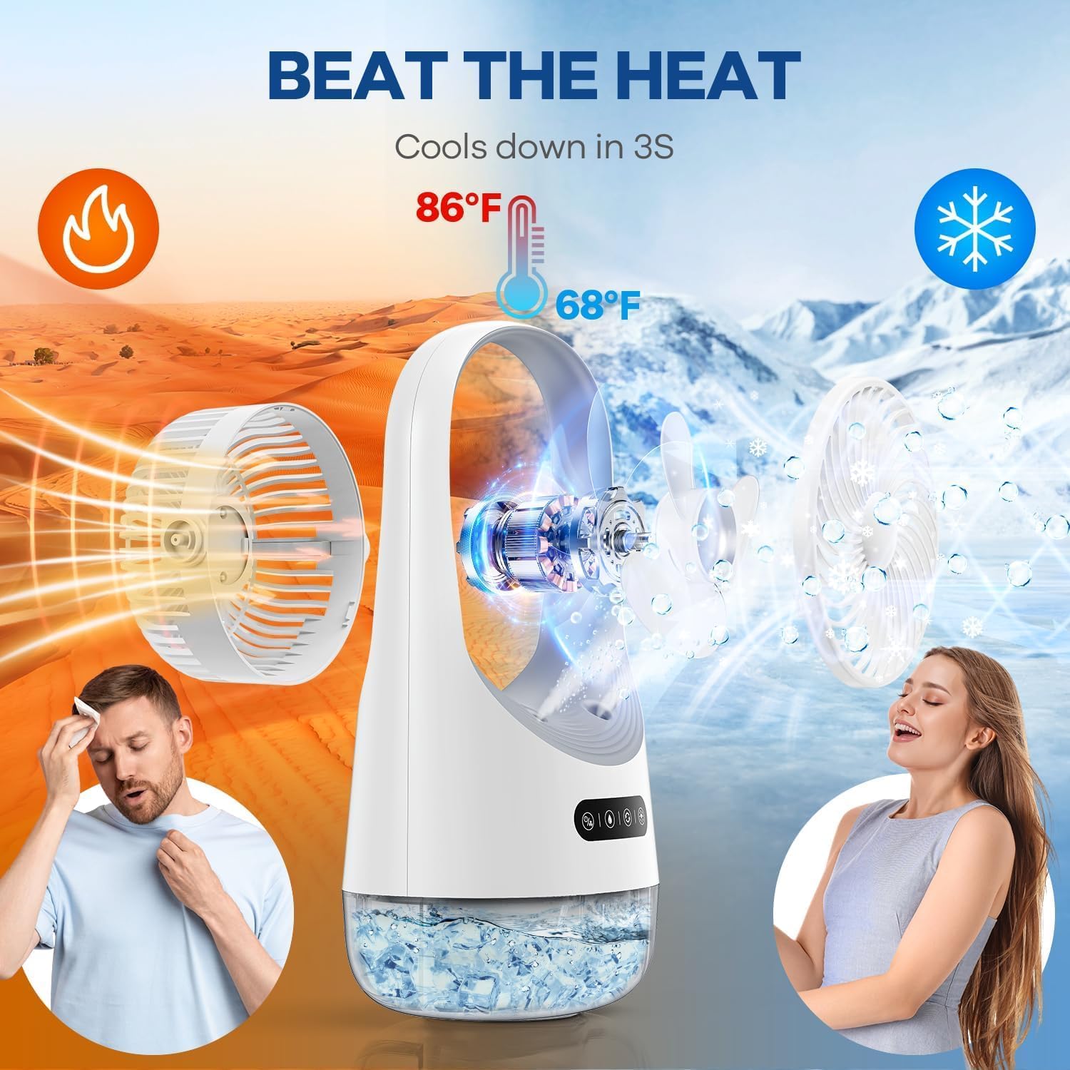 BAIWU Portable Air Conditioners Mini Air Conditioner with 120° Autorotation,Air Conditioner with 7-color night light and force 3 winds, Air Cooler with Office, Bedroom, Room, Home & Camping, CF125