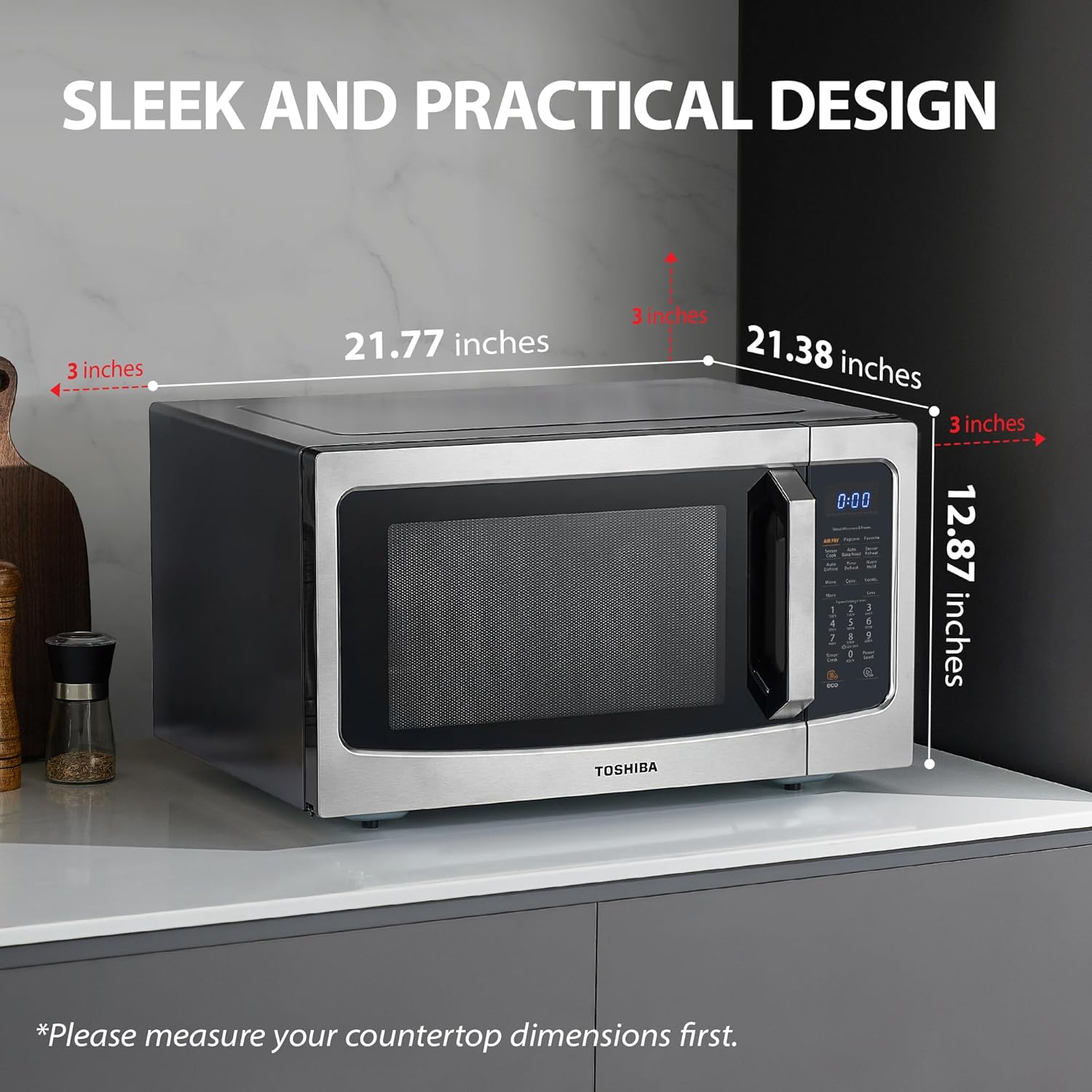 Toshiba Air Fryer Combo 4-in-1 Countertop Microwave Oven, Smart Sensor, Convection, Mute Function, Position Memory 13.6