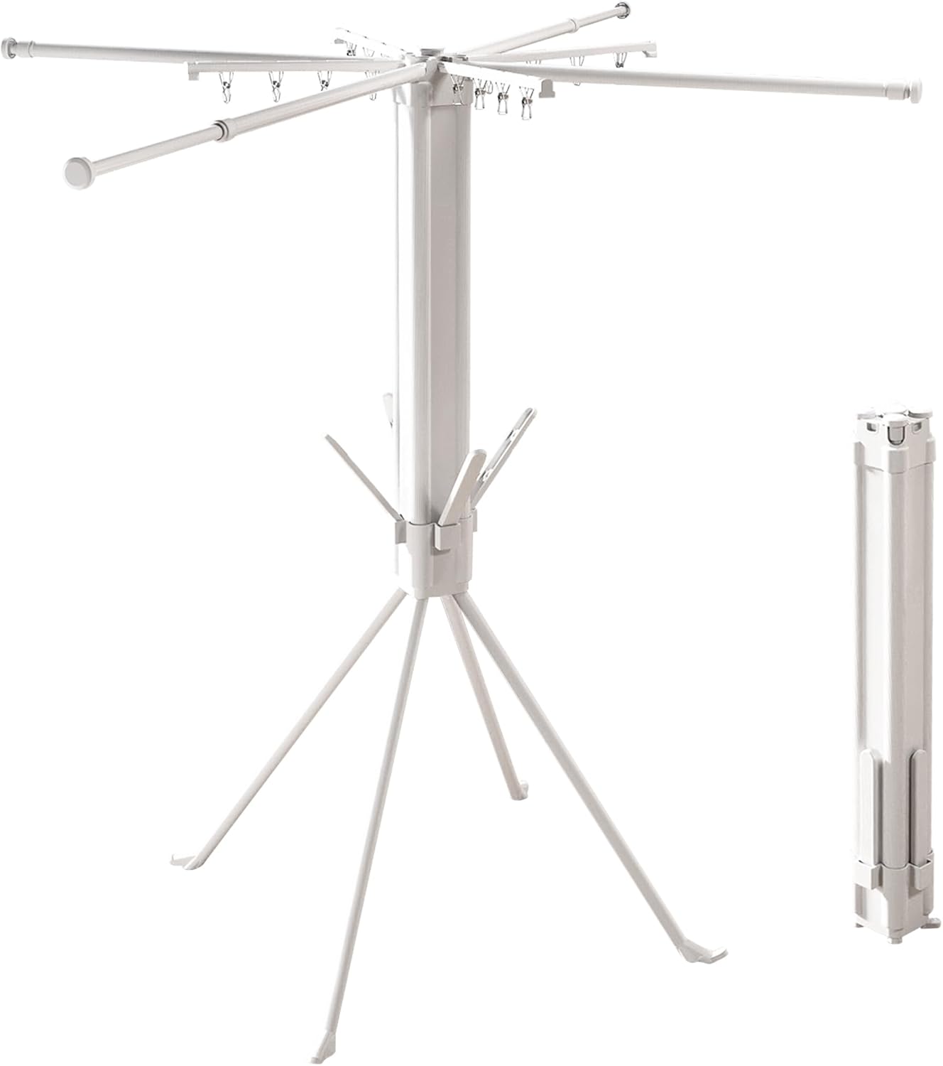 Clothes Drying Rack, Portable Foldable Laundry Drying Rack, Four-Legged Tripod-Style Drying Rack Clothing with Sock Clips & 4 Shoe Holders, Space-Saving Garment Rack for Indoor & Outdoor Use