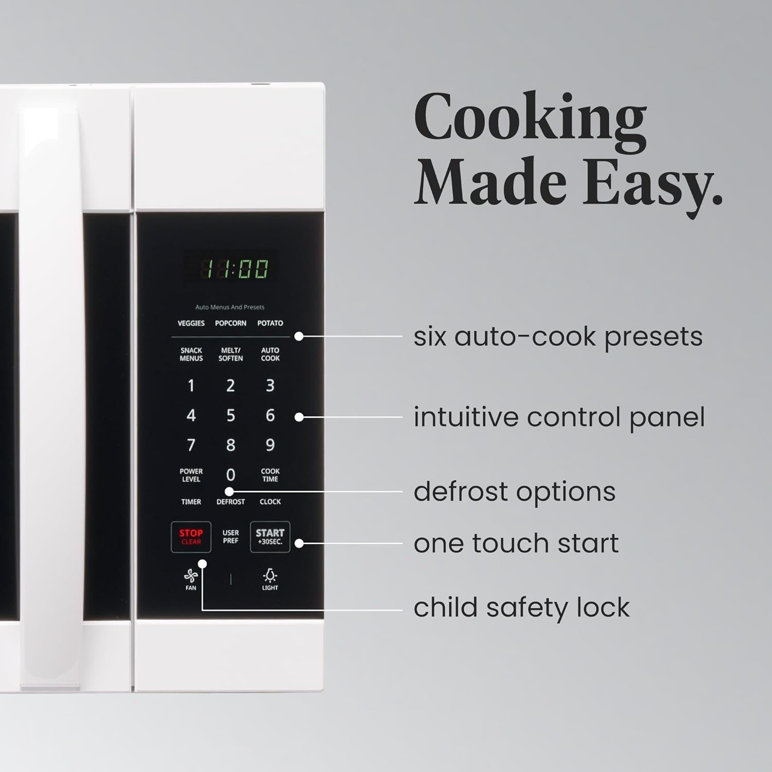 Farberware 1.7 Cu. Ft. Over-the-Range Microwave Oven – 1000 Watts Power, Auto Cook Settings, Defrost, Easy Clean and Child Safety Lock - White