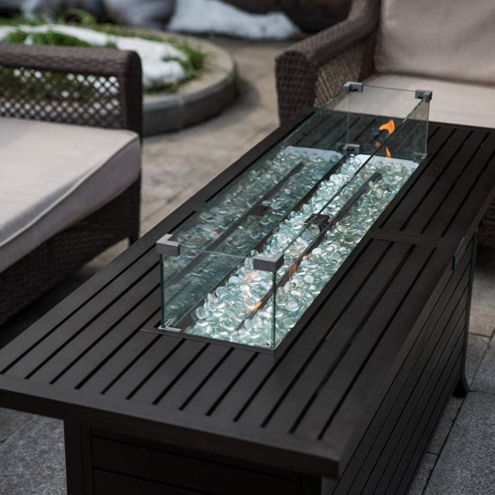Fire Pit Table Wind Guard, 38.1 ” Rectangular Tempered Glass Flame Guard with Aluminum Brackets, Clear Wind Shield for Propane Gas Outdoor Fire Pits (Transparent, 1 Door)