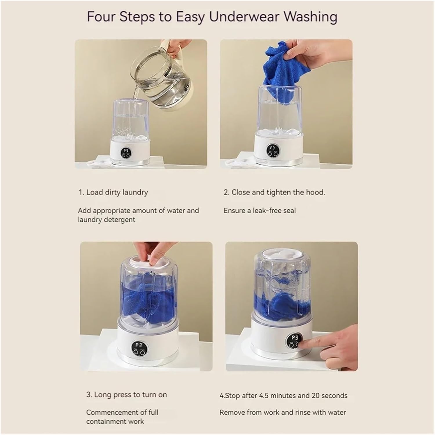 Compact Laundry. Portable Mini Washing Machine Rechargeable Underwear Washing Cup Cordless for Apartment Dorm Hotel Travel & Camping .Portable(White)