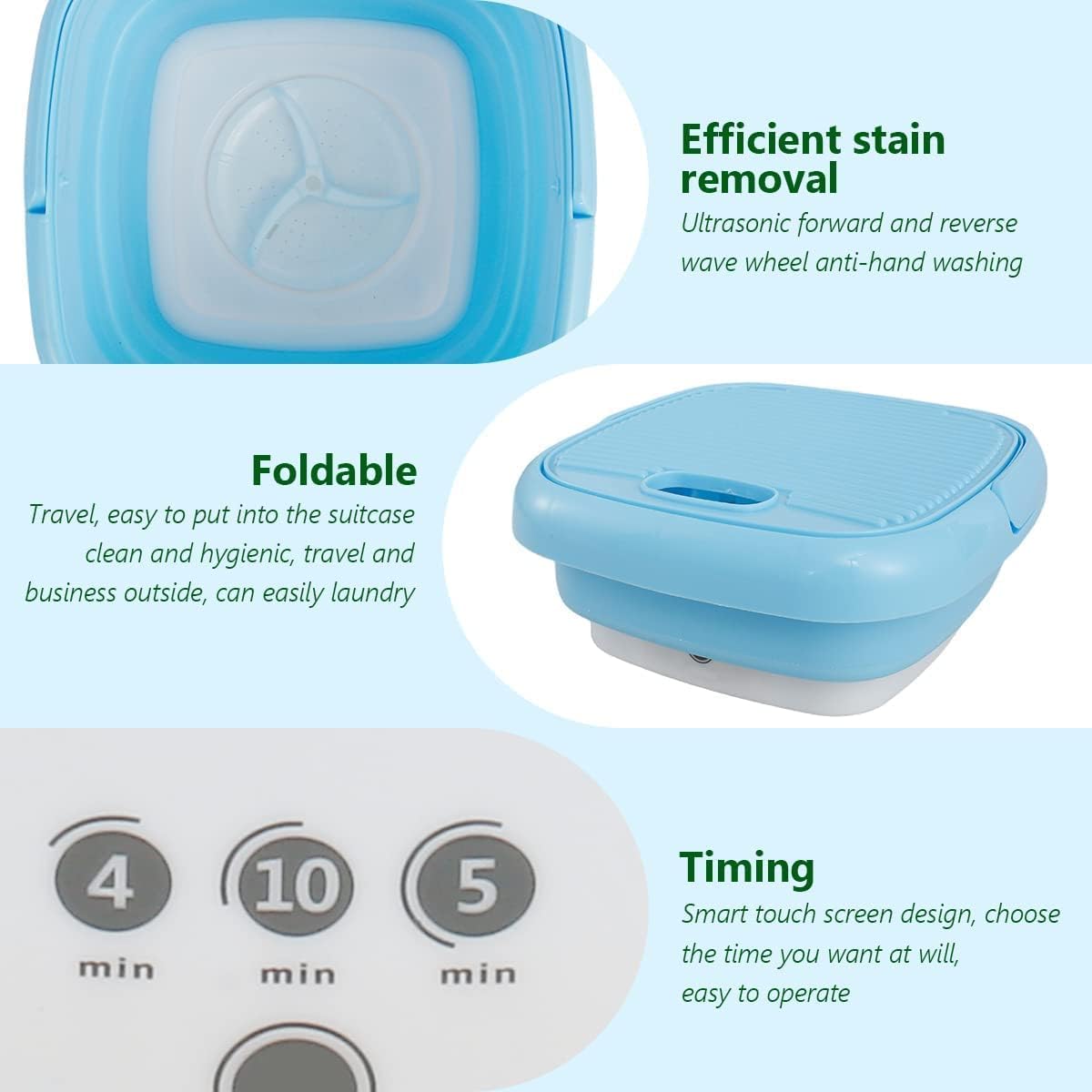 Portable Washing Machines,Small Washing Machine,Mini Washing Machine with Drain Basket Foldable Reusable Ultrasonic Washing Machine Portable Small Timer Laundry for Home Travel (1)