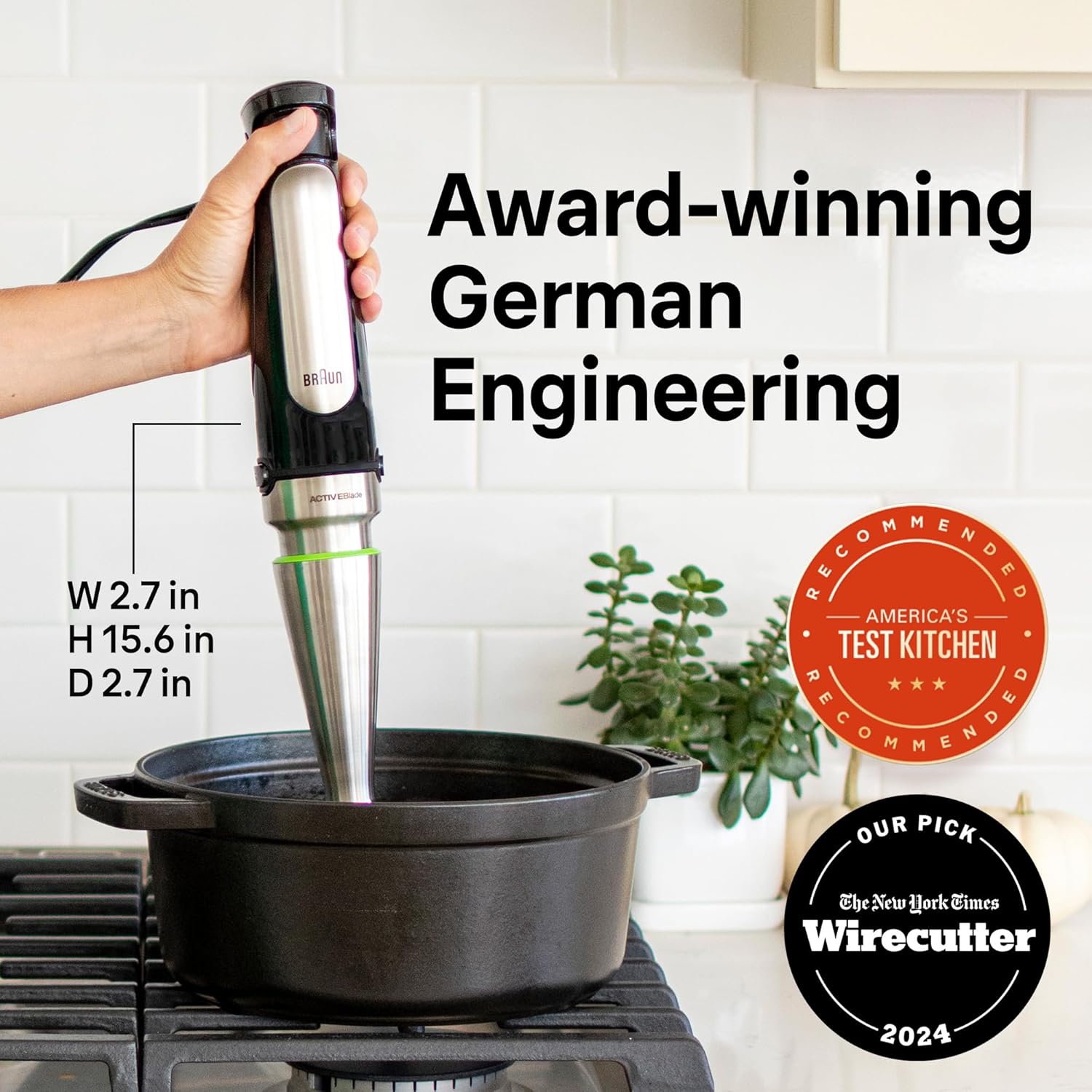 Braun MultiQuick 7 3-in-1 Immersion Blender with Food Processor – Powerful Handheld Electric Stick Blender - Emulsifier for Chopping, Beating & Whisking - Ideal for Soup, Puree, Smoothies & More