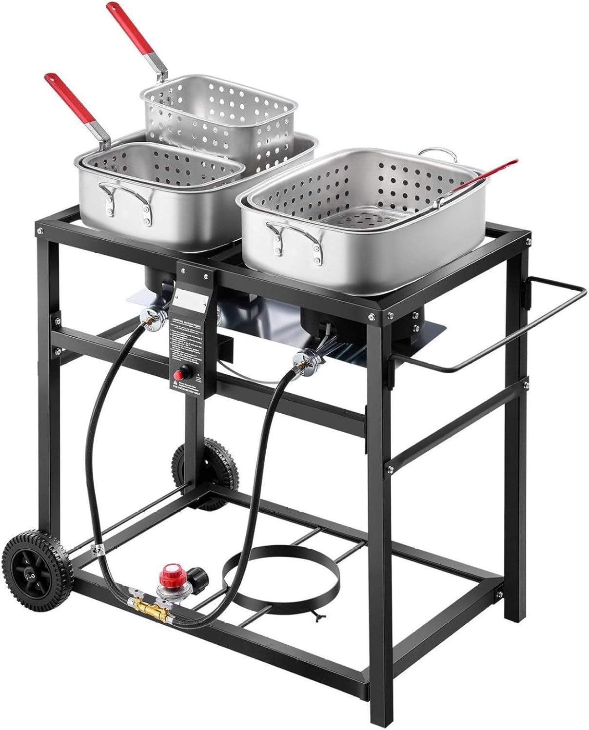 Propane Deep Fryer Outdoor - 36 QT Dual Basket Fryer Cart with Wheels - 2 Burners 40,000 BTU - Touch Ignition - Camping & Party Cooking