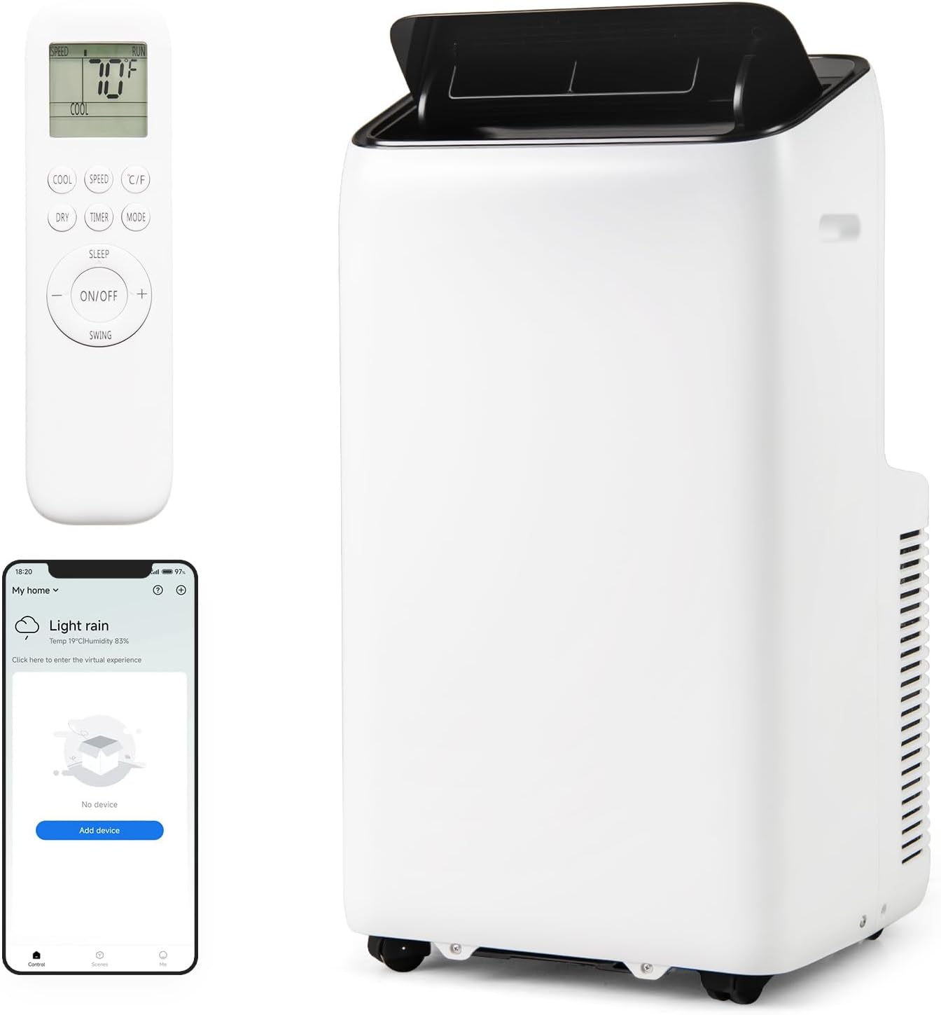 ARLIME 14000 BTU Portable Air Conditioner, 3 in 1 Wifi Enabled Energy-saving Inverter AC Unit w/Fan & Dehumidifier for 650 Sq. Ft Rooms, Sleep Mode, 24H Timer, LED Display, Remote Control & Window Kit