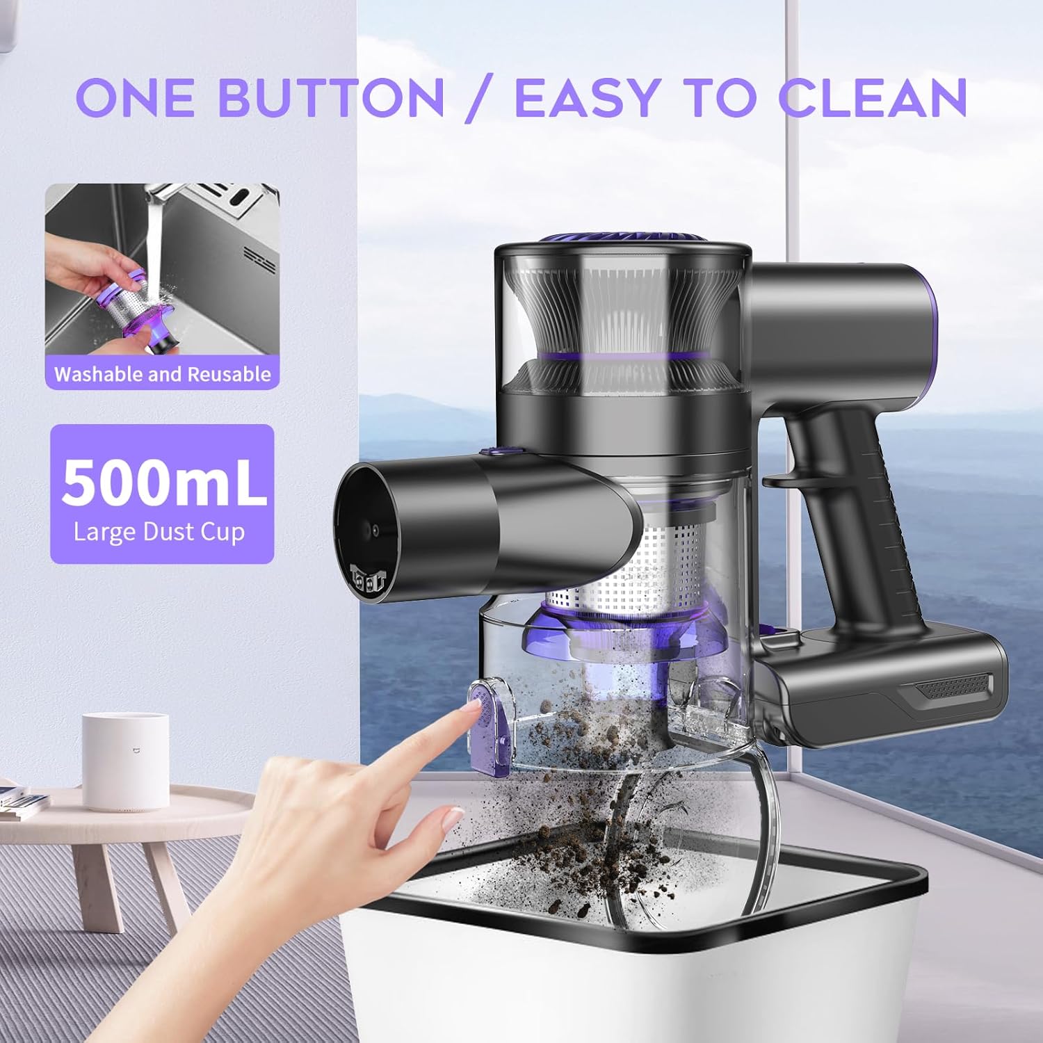 Cordless Vacuum Cleaner, Vacuum Cleaner for Home with 80000 RPM High-Speed Brushless Motor, Up to 40 Mins Runtime, 2 Adjustable Suction, Anti-Tangle, Lightweight Stick Vacuum for Hard Floor (Yellow)