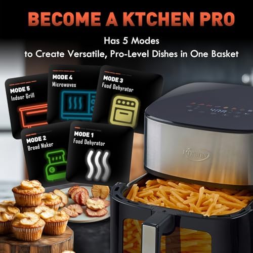 Air Fryer 8 in 1, XL 8.5 QT Large Airfryer with View Windows,MAX 400℉ for Crispy, 85% Less Oil, Fast Roast, Preheat, Shake, Bake, Non-Stick Basket for Easy Clean, With Professional Recipes