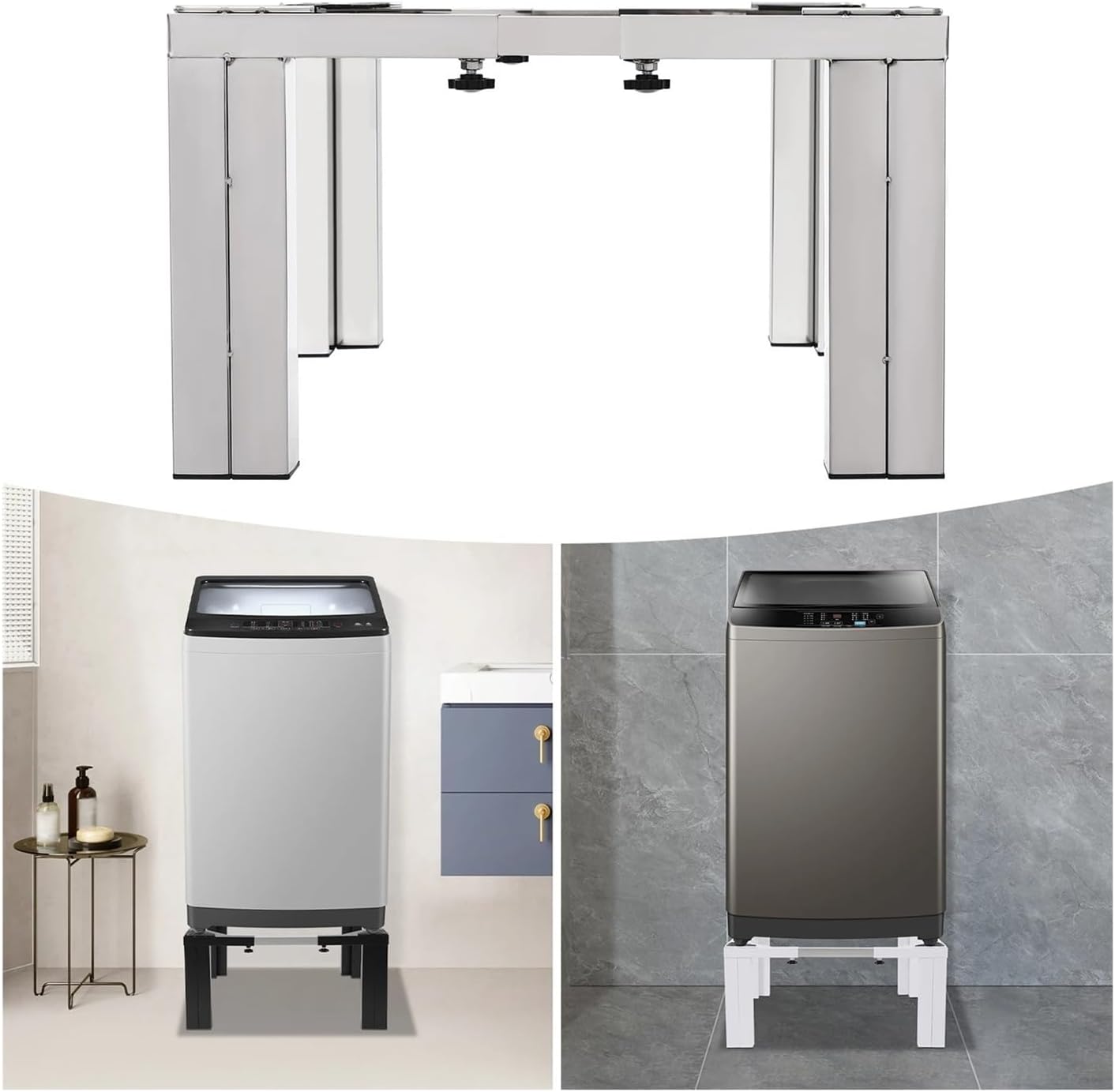 Washing Machine Pedestal with 4 Strong Feet Labor-Saving Stainless Steel Dryer Stand Pedestal Heavy Duty Laundry Pedestal(Silver)