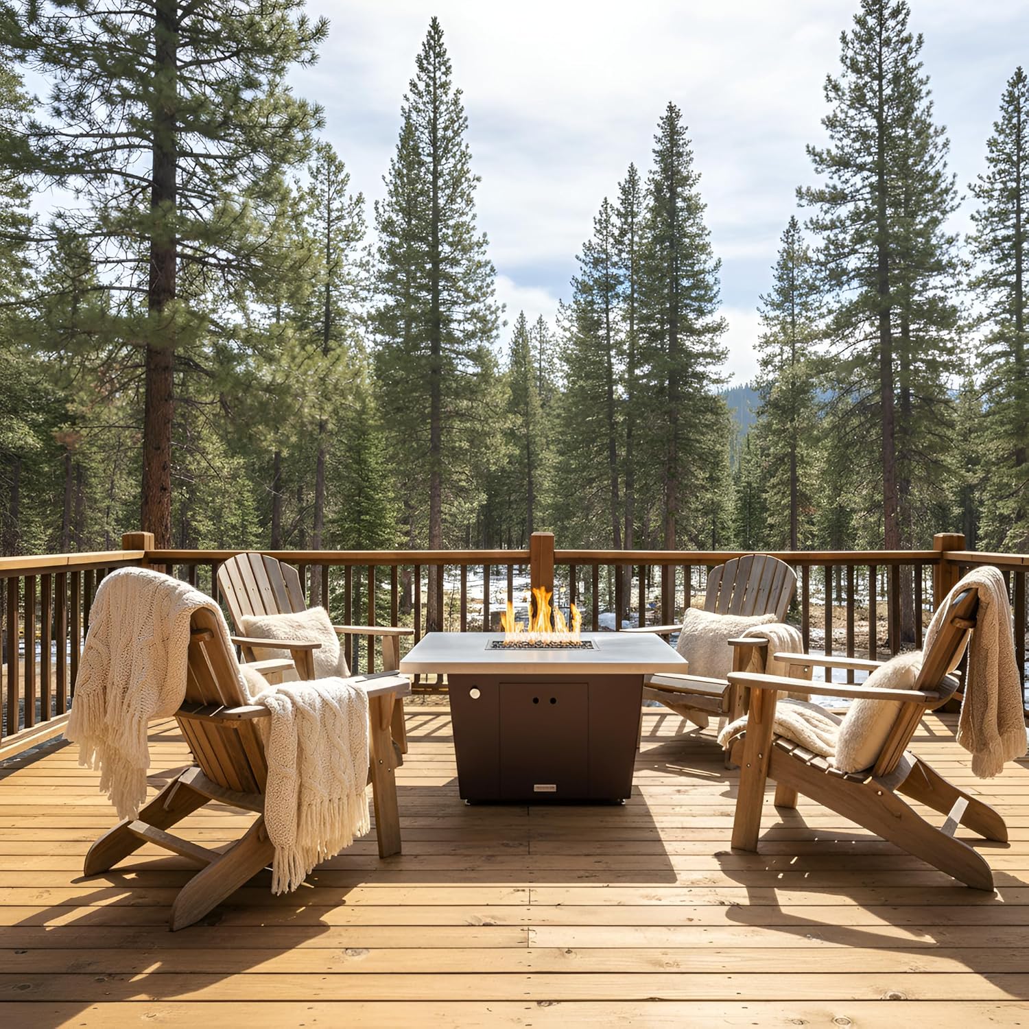 COOKE Palisades Rectangular Fire Pit Table - 44x36 - Chat Height - Natural Gas - Brushed Aluminum Top with 3cm Edge - Grey Texture Powdercoat Base