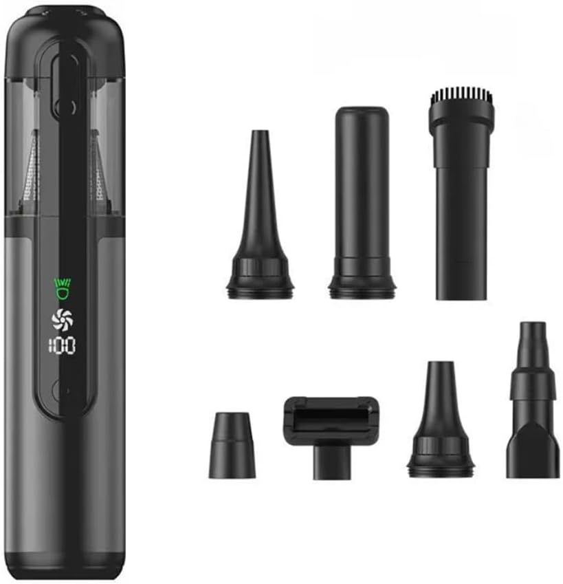 Pet Hair Absorber 4-in-1 Car Mini Vacuum Cleaner, 16000Pa Suction Power, Brushless Motor, Type-C Charging, Air Inflation, Vacuum Pumping, for Dogs Cats Home Car Corner Cleaning (Grey (LED Screen))