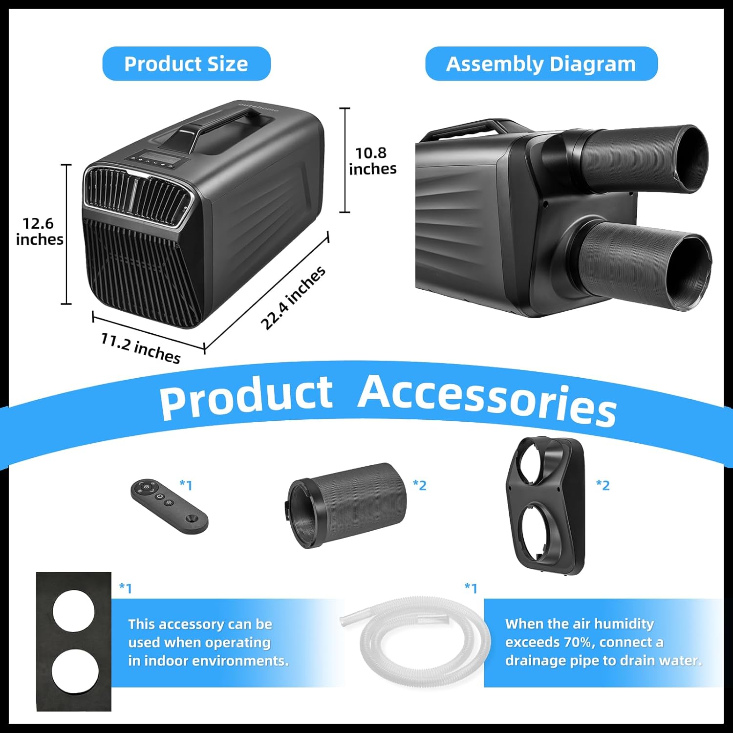 5200BTU Portable Tent Air Conditioner for Camping Outdoor and Indoor Use, 400W Consumption Quiet Air conditoning For Truck RV Van and Car Cooling, Small AC for Garage and Pet(Grey)