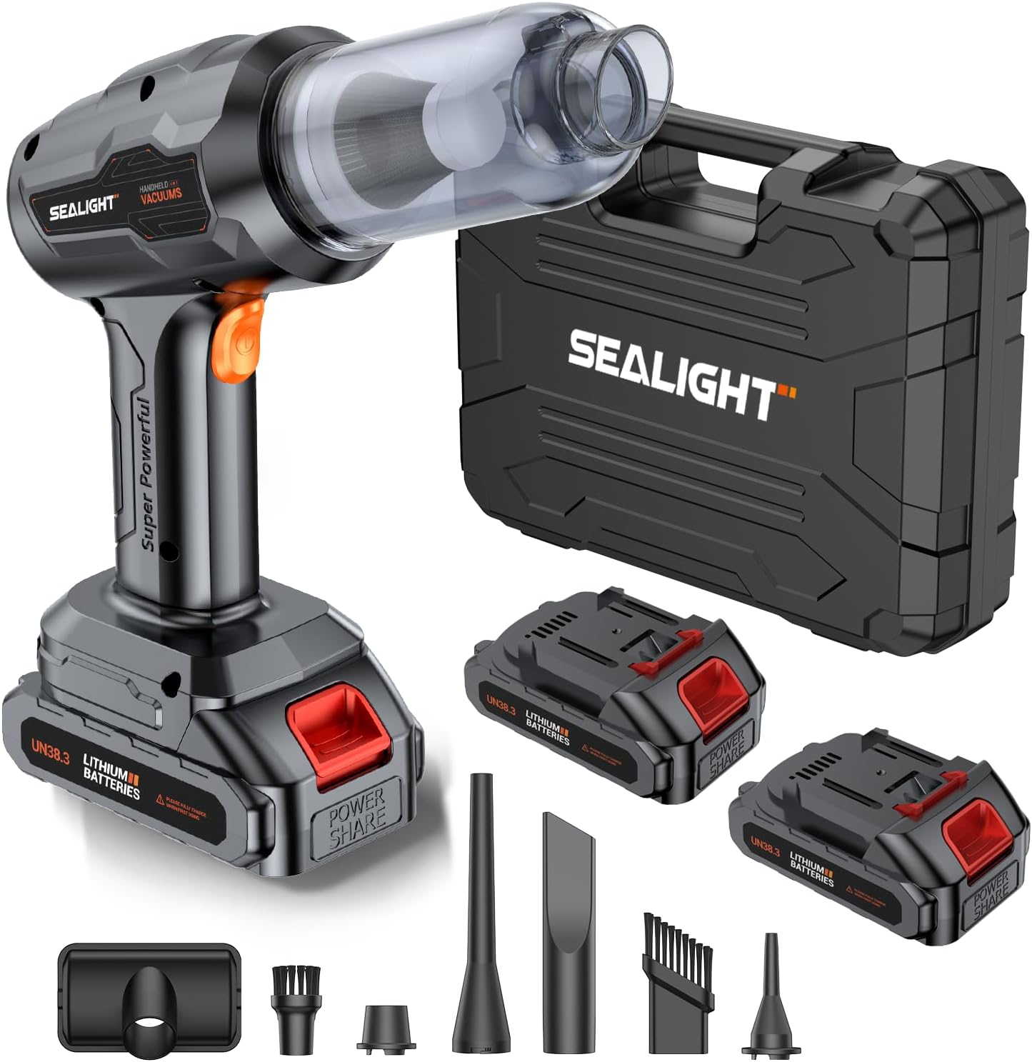 SEALIGHT Car Vacuum Portable Cordless, Handheld Cordless with High Power, Type-C Charging, 2 Suction Modes, Up to 40 Mins Runtime, Small Mini Vacuum for Car, Pet, Home