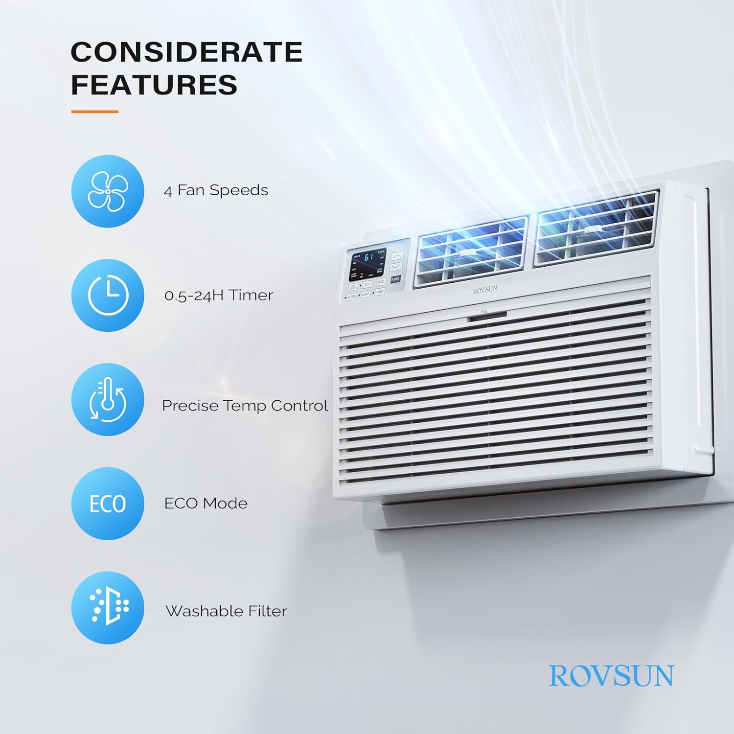 ROVSUN 10000 BTU Through the Wall Air Conditioner with Remote Control, 4-in-1 Wall AC Unit, Heater, Dehumidifier & Fan with Timer for Bedroom, Apartment, Dorm up to 450 Square Feet, 230V/60Hz