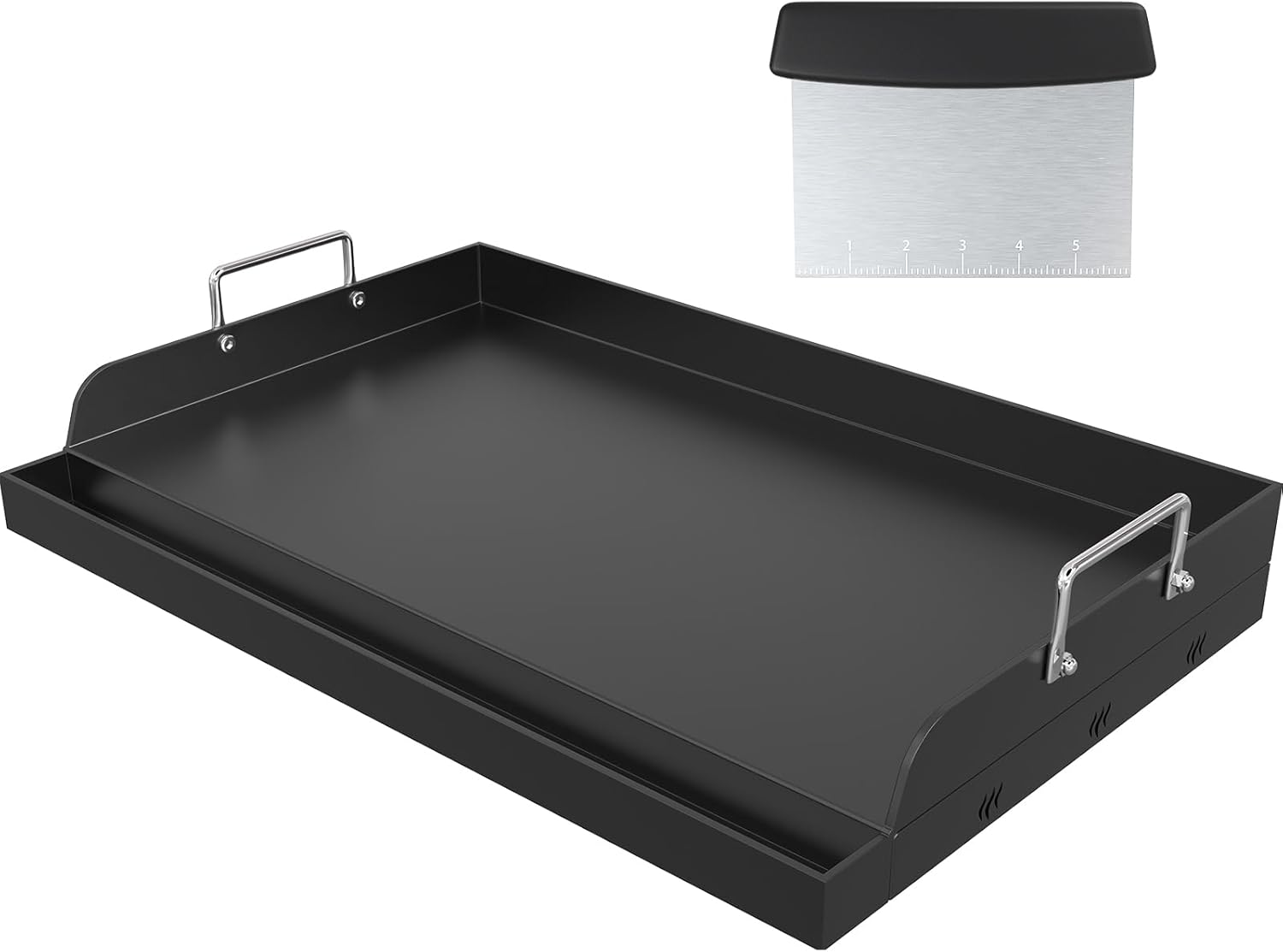 YACONA 25＂×16＂ Nonstick Universal Griddle for Gas Grill, Muti-Purpose Cooking Cast Iron Griddle with Grease Groove, Pre-Seasoned Flat Top Plate Insert for Camping, Tailgating, Parties