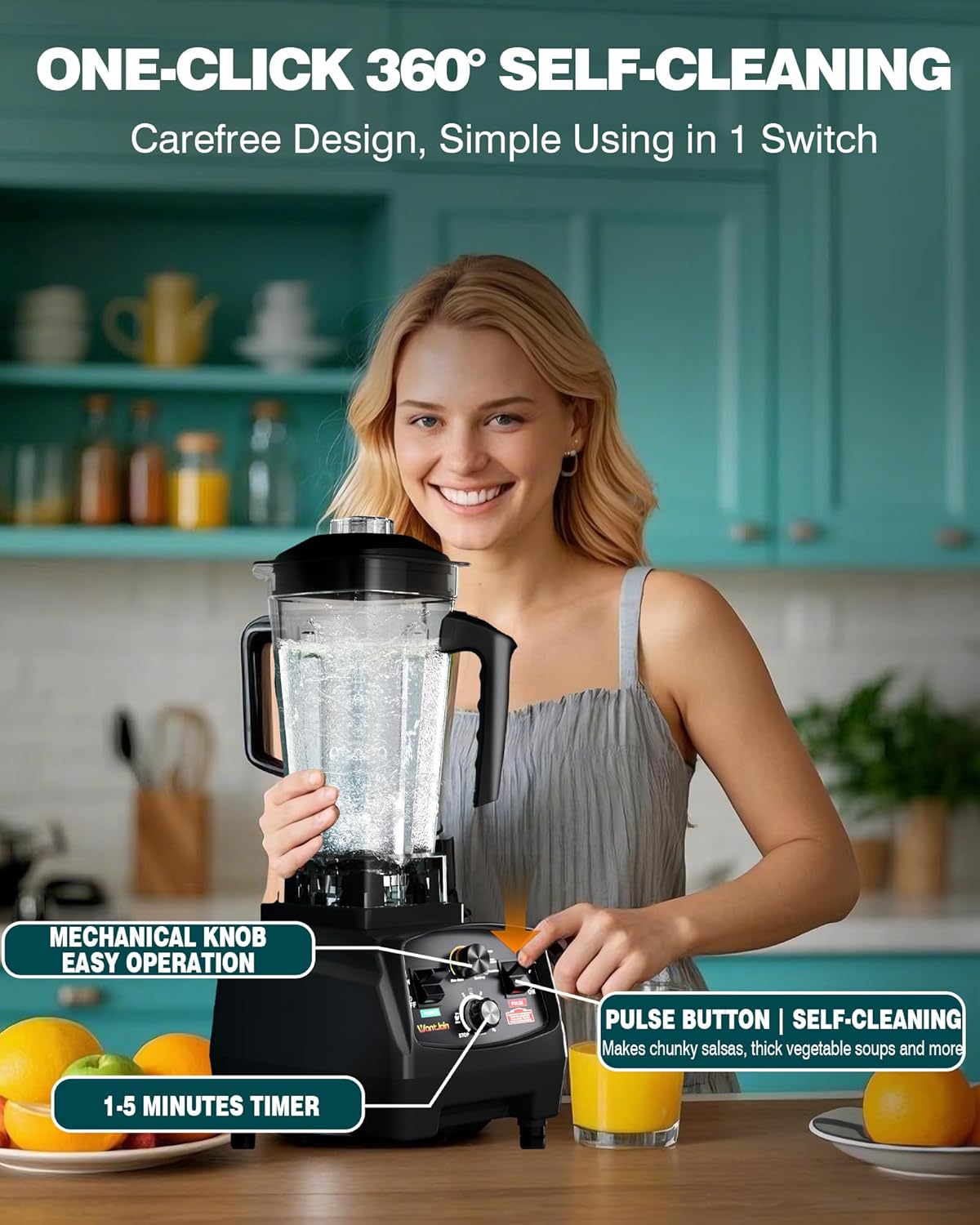 WantJoin Blender for Smoothies with 1800 Watt Motor Powerful Countertop Blenders for Kitchen 68OZ Large Capacity Smoothie Blender and Grinder Combo for Ice Crush Frozen Drinks Puree