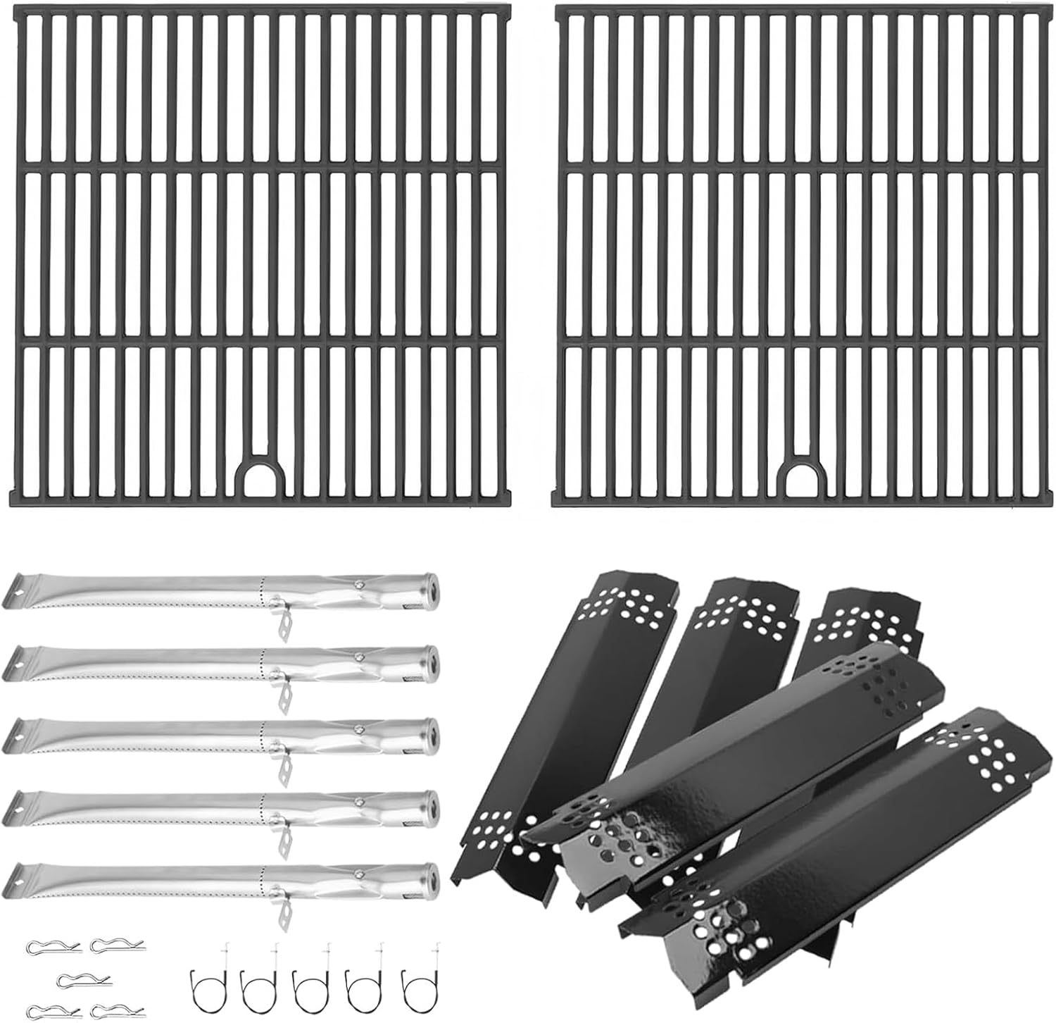 Grill Grates Replacement for Nexgrill 5 Burner 720-1046 720-1046A, Cooking Grate Replacement for Nexgrill Replacement Parts 5 Burner, Cooking Grate, Heat Shield and Burner Kit for Nexgrill 720-1046