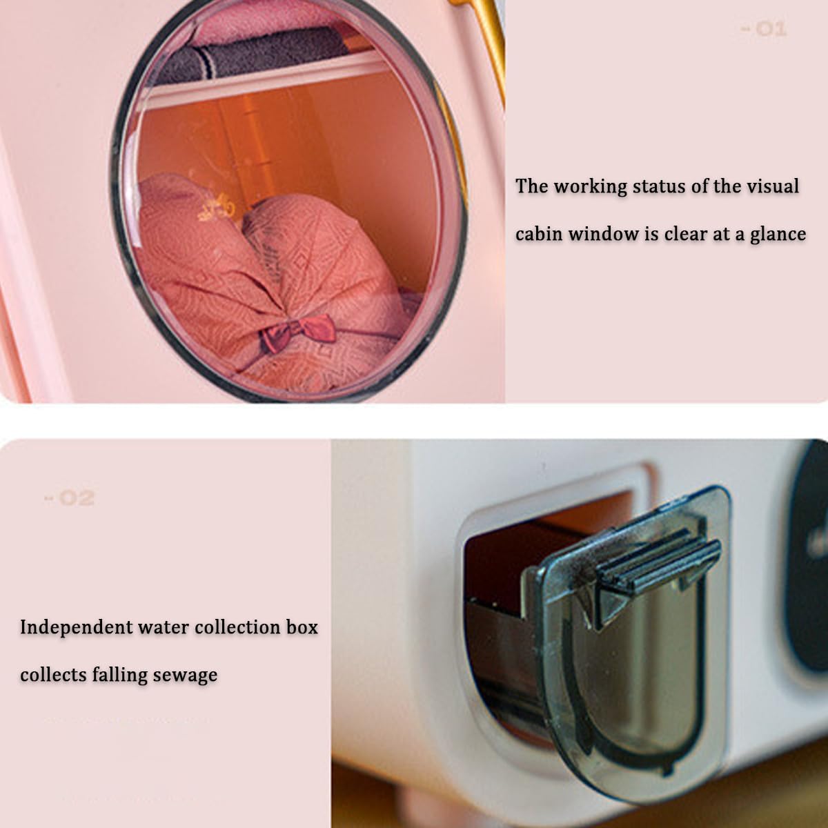 Compact Vented Tumble Dryer, 120W Clothes Dryer Machine with LCD Display, Independent Water Collection Box and Visual Cabin Window, Small Household Clothes Warmer (B)