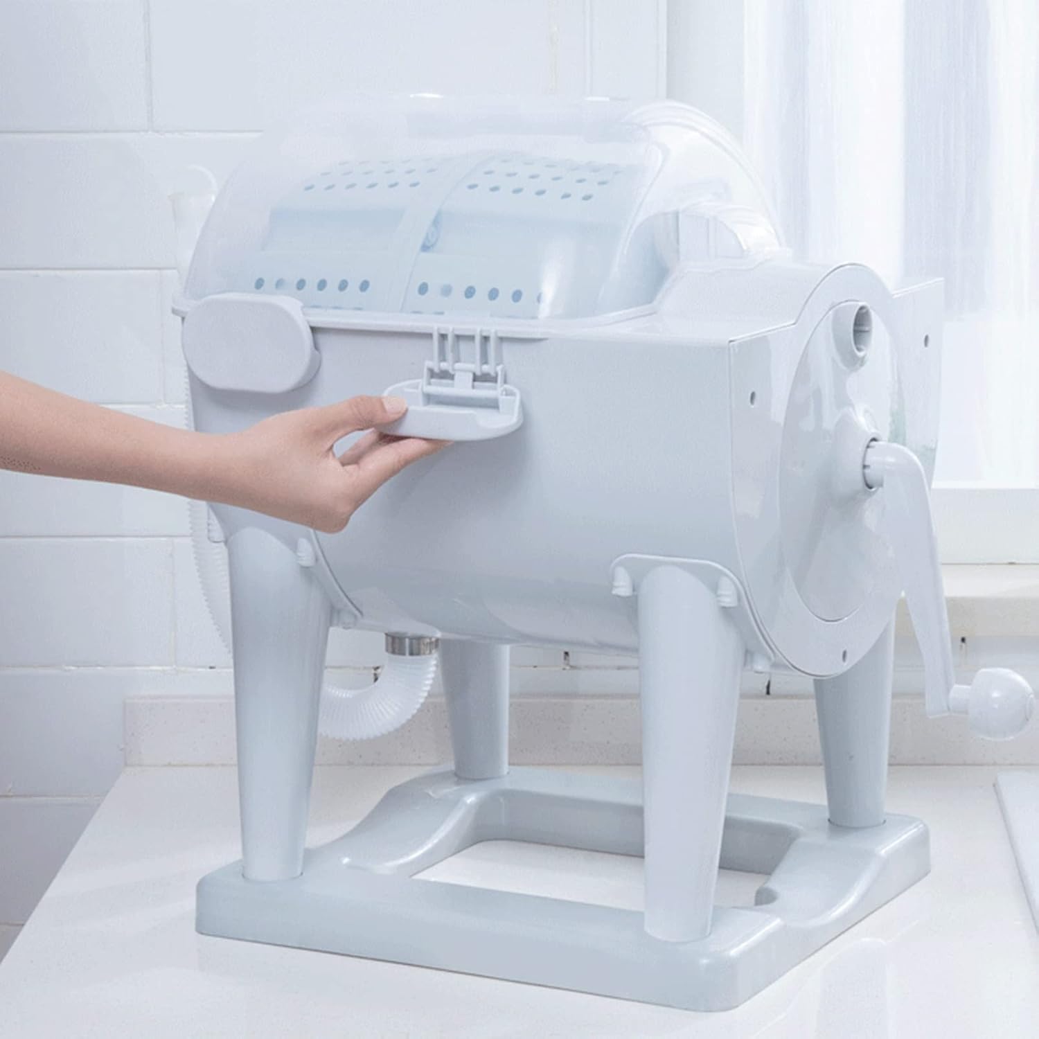 Mini Manual Washing Machine Non-Electric Dryer, Portable Clothes Underwear Sock Washer Compact Hand Powered Laundry Spinner, with Spin Dry and Drainage Pipe, for RV's/Camping/Traveling/Emergency