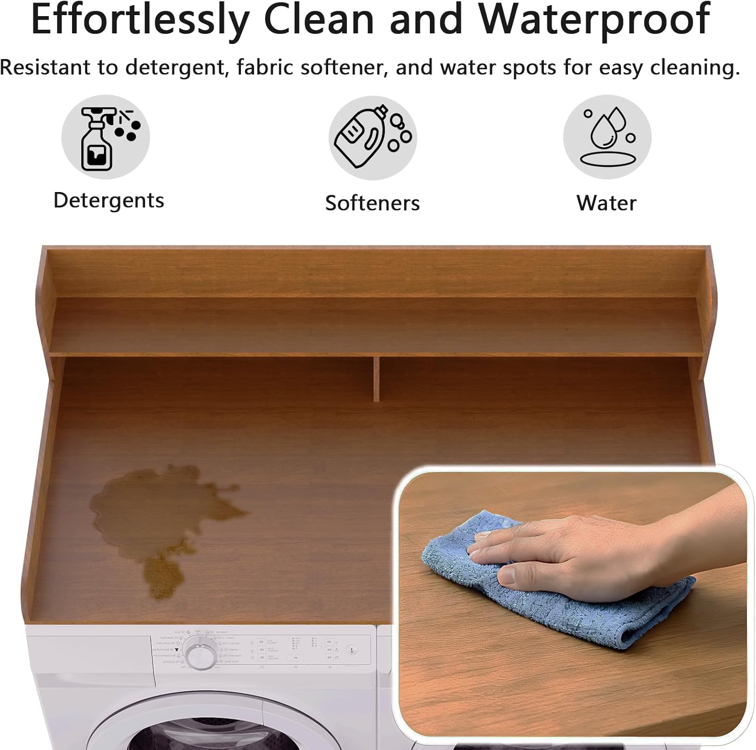 Fabuday 2-Tier Wood Washer Dryer Countertop with Shelf - Two Layers Laundry Topper for Storage & Organization, 54''x27.5''x11.9'' Counter Table with Edge Over Washing & Dryer, Satin Walnut Finish