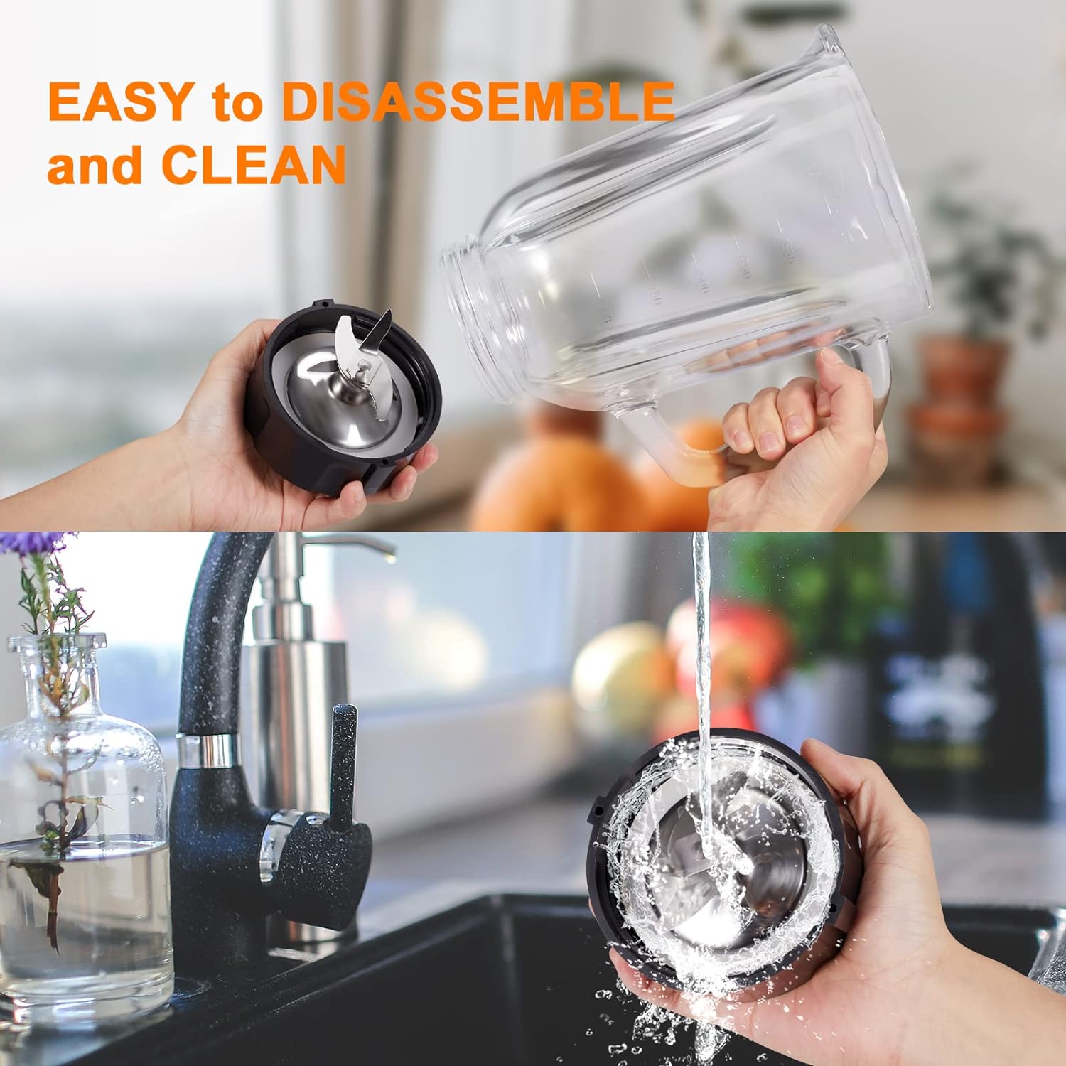 Blender with 64 oz Glass Jar - 1200W High Speed Juicer Blender for Smoothies, Shakes & Frozen Drinks (Black)