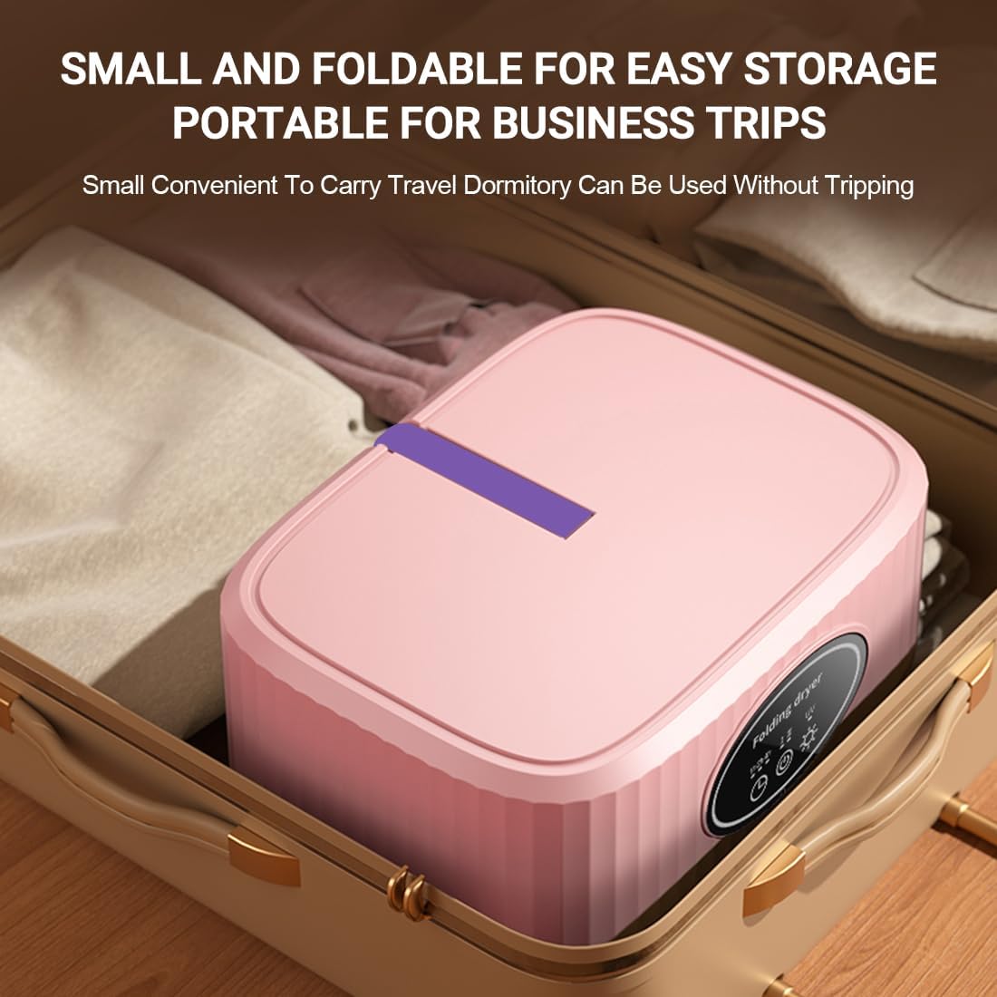 Portable Clothes Dryer, Mini Dryer Machine with Timer, Portable Dryer for Apartments Home Travel RVs, Mini Electric Laundry Dryer Machine with Dryer Bag, Two Heating Mode, Time Setting Function (Pink)