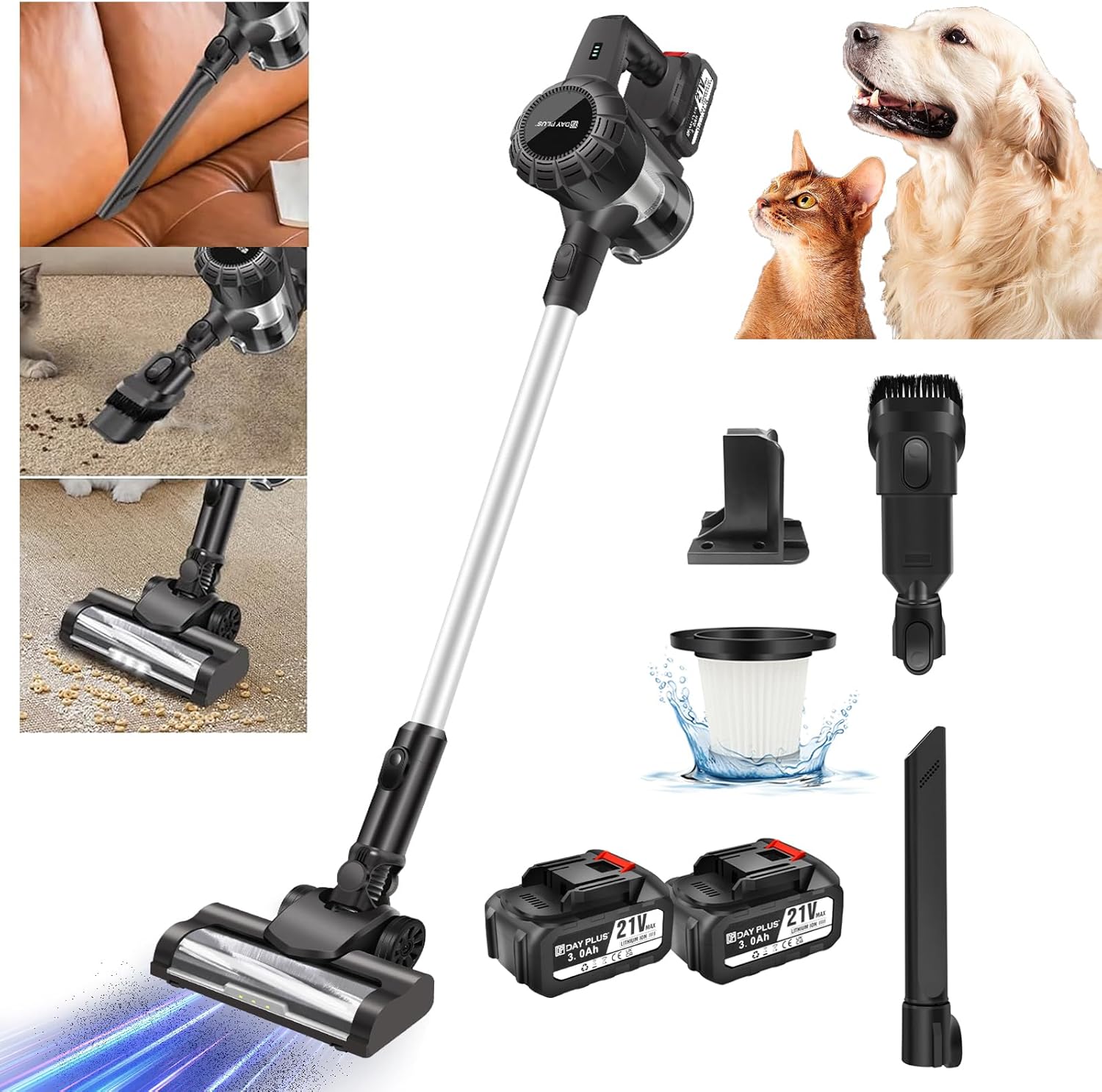 Cordless Vacuum Cleaner, Lightweight Handheld Stick Vacuum, 15KPa Powerful Suction with Brushless Motor, 2 Suction Modes, 6.0Ah Detachable Battery, Cordless Hardfloor Cleaner for Home/Pet Hair/Carpet