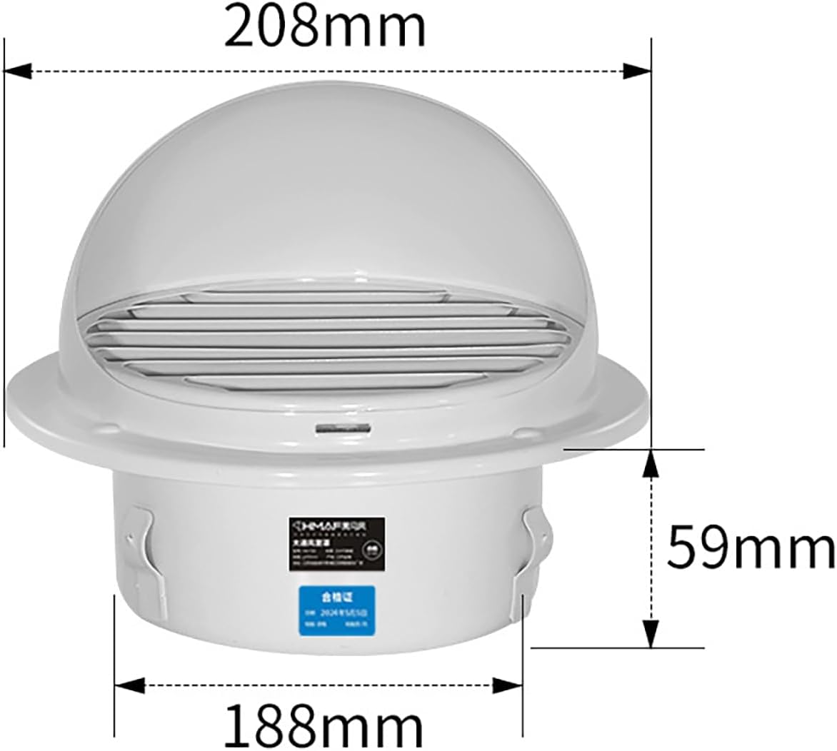 Round Wall Vent Cap - Mesh Screen and 304 Stainless Steel Louver Grille, Weatherproof and Durable Design for Outdoor Wall Use Apartments, Garages (White 190mm)