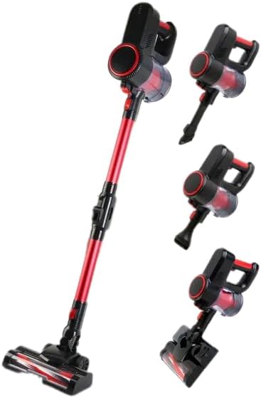 Cordless Vacuum Cleaner, Lightweight Handheld Vacuum, Upright Stick Floor Vacuum, Red/Black, Battery Powered, 12000PA Suction, 2 Speeds, with Lighting, 4 Tools, Mount Bracket, 180° Foldable