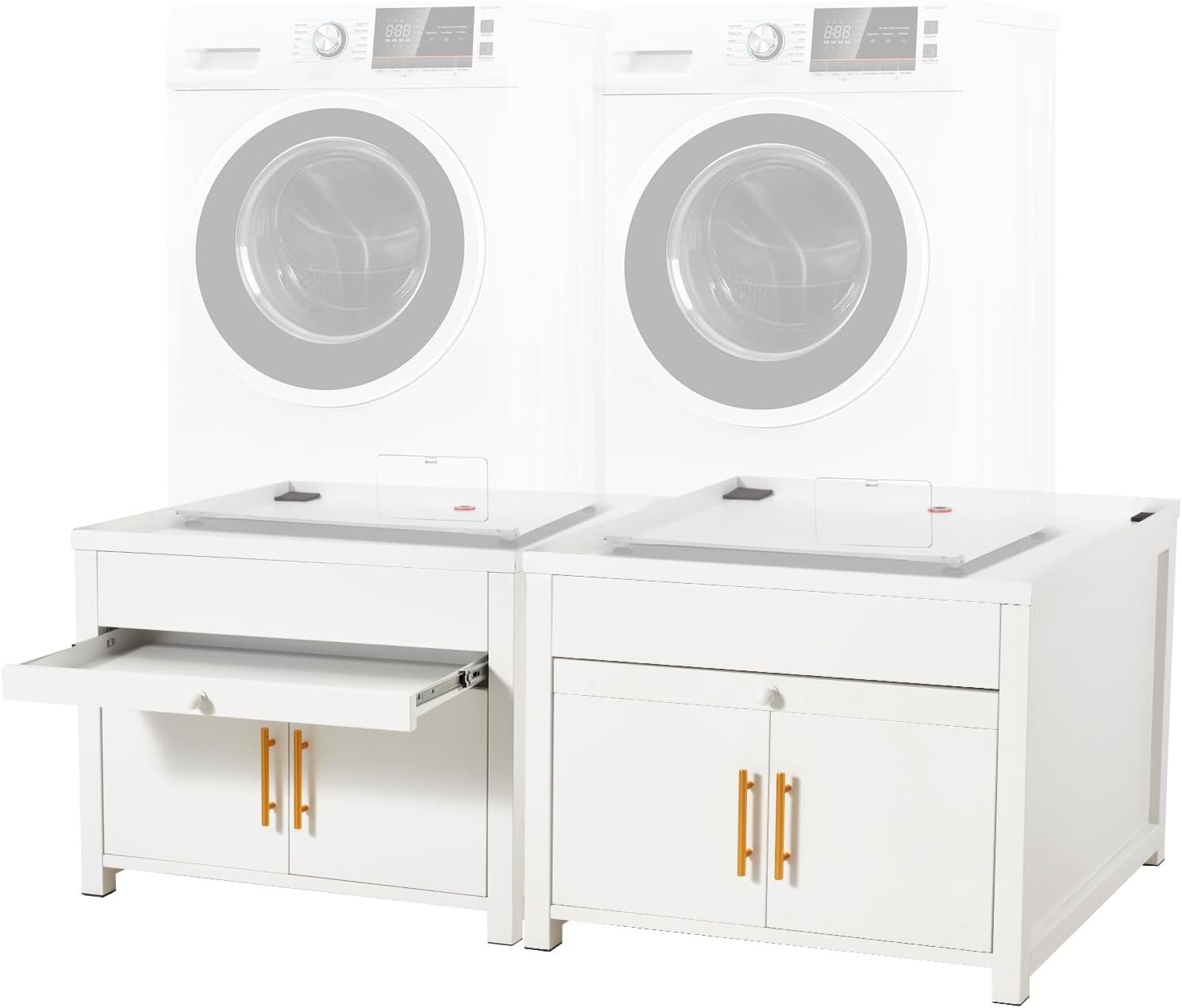 2 Pack Laundry Pedestal, 700 LBS Capacity Washer Dryer Pedestal, Heavy Duty Shock-Proof Washer Stand, Laundry Dryer Stand with Pull-Out Shelf Hidden Storage Drainage (Beige)