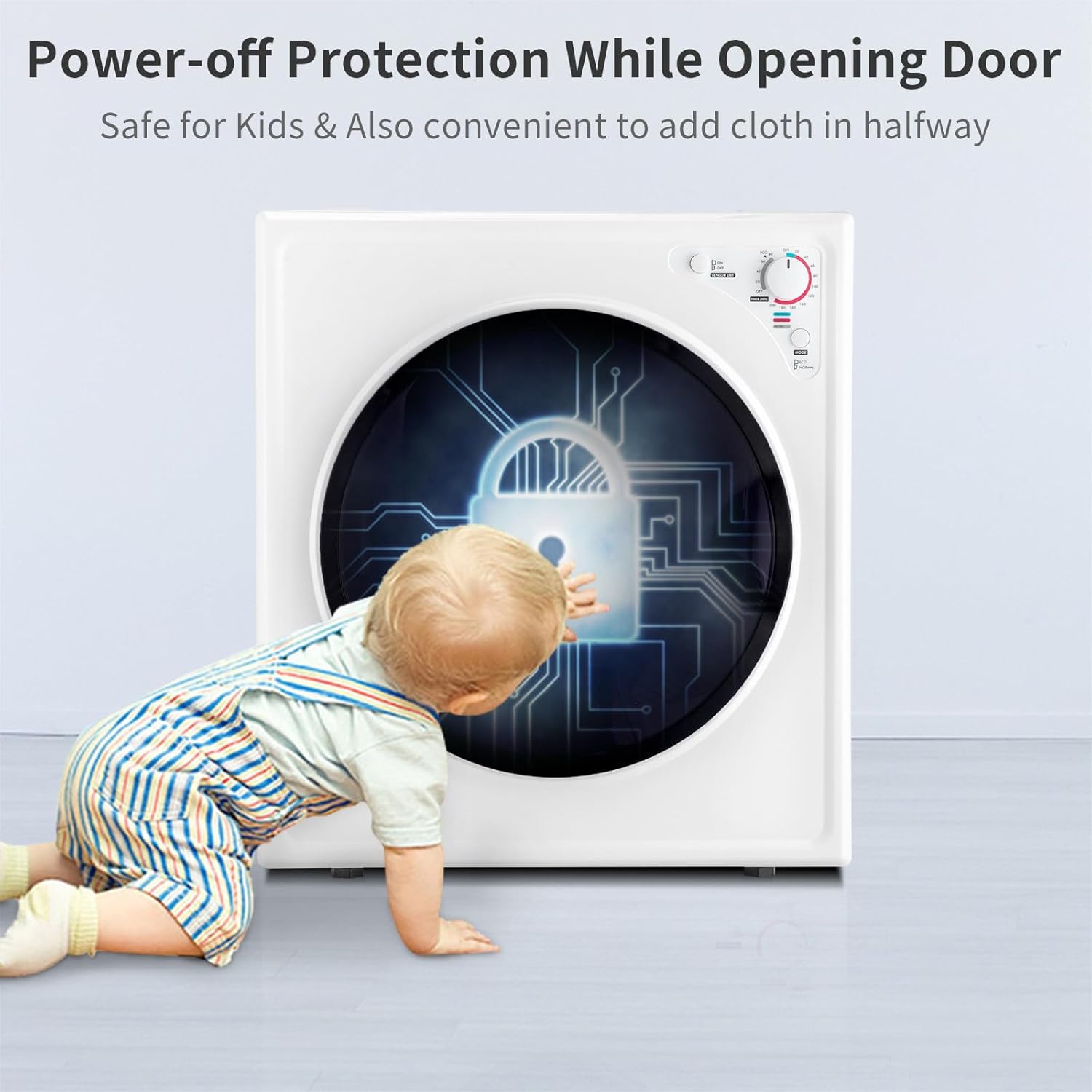 ROVSUN 9LBS -1400W Portable Clothes Dryer with Easy Control Knob, White