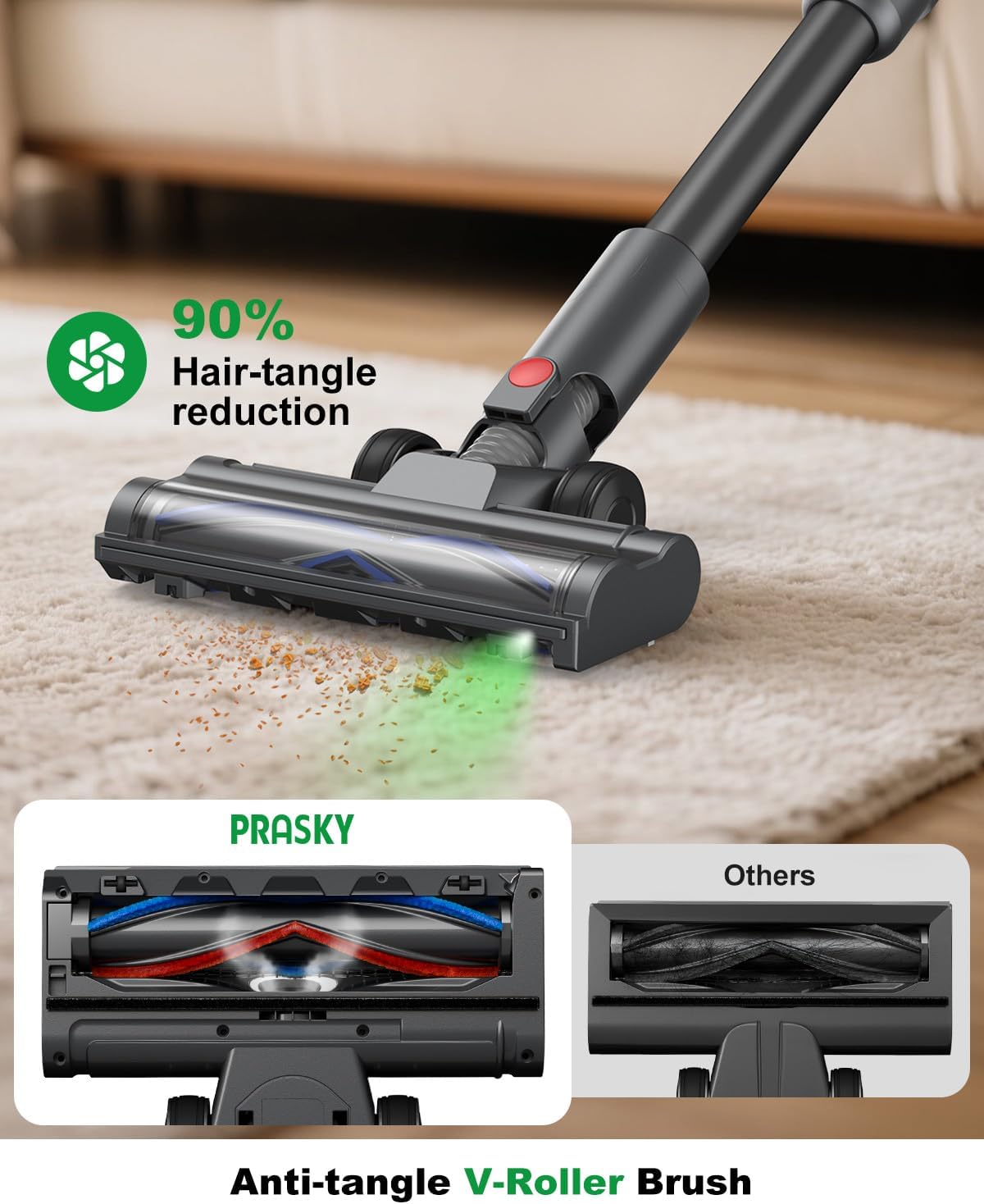 Cordless Vacuum Cleaner, Stick Vacuum Foldable Rechargeable, Powerful Suction Lightweight Vacuum Cleaners for Home,Anti-Tangle,Self Standing for Pet Hair Hardwood Floor Carpet
