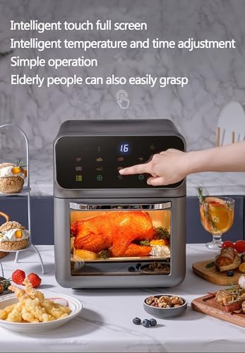 Convection Oven with Built-in baking light, 1500W 16L Air Fryer Combo for Grill/Pizza/Baking/Dried Fruit, Top and bottom triple bake, 60min free timer