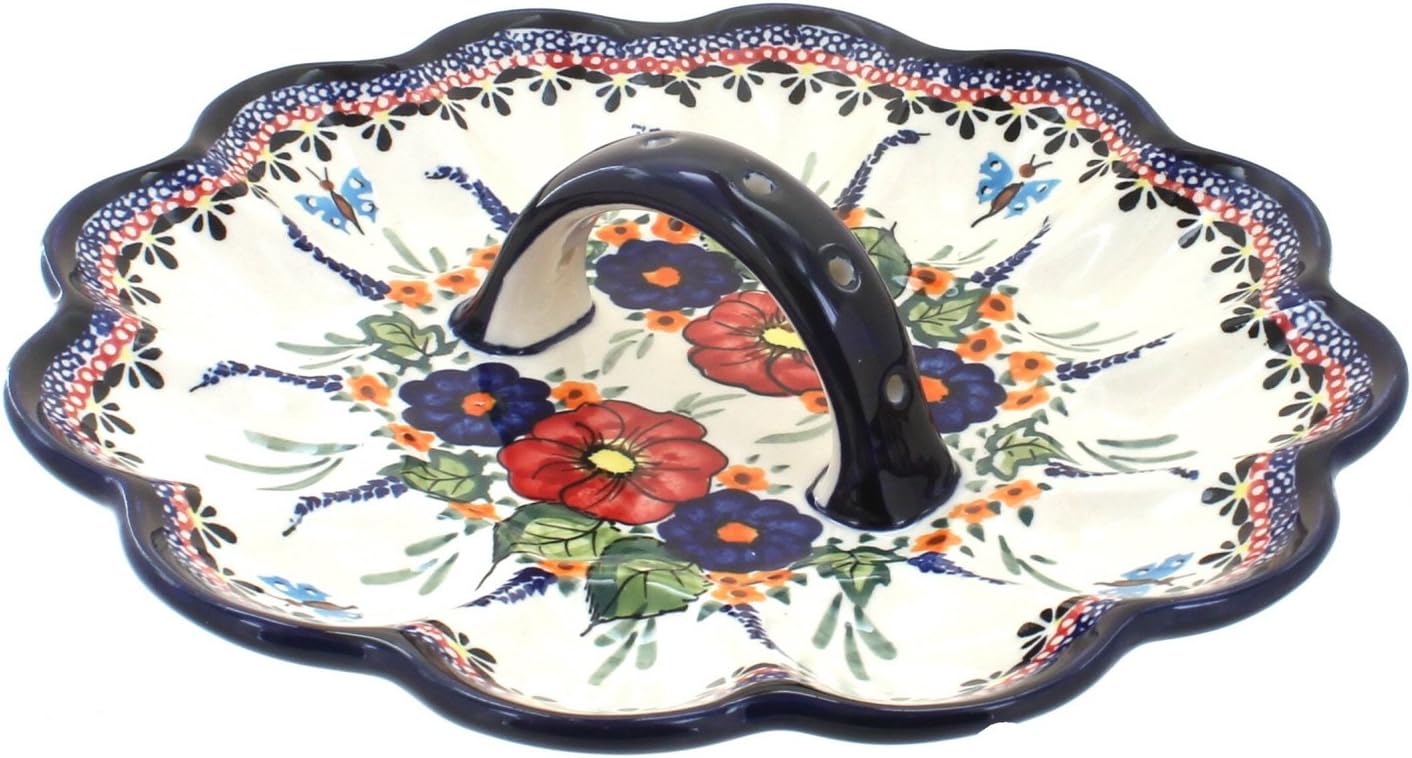 Blue Rose Polish Pottery Floral Butterfly Egg Plate