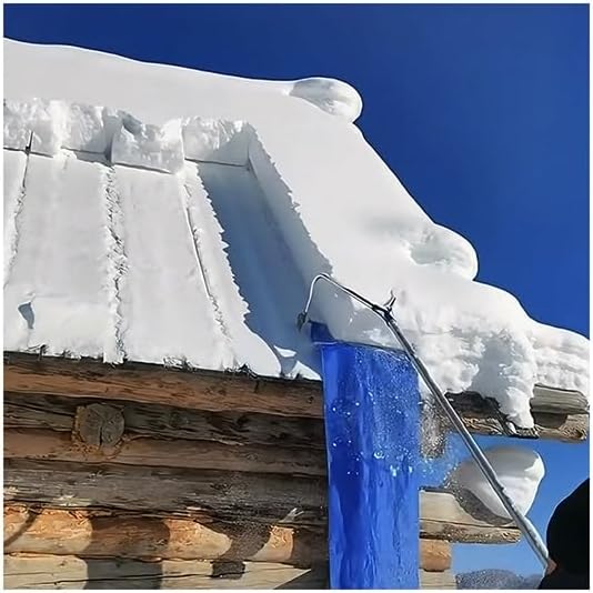 Roof Snow Removal Tool Telescoping, Roller Roof Rake with Slide Tarp, Clear Roof Snow from Ground, Reduce Snow Build Up
