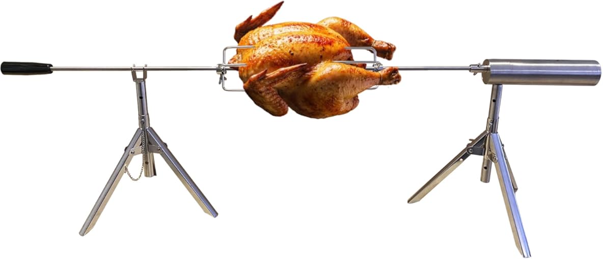 Portable Electric Rotisserie Grill – Stainless Steel BBQ Spit Roaster, Adjustable Height & Speed, Outdoor Cooking for Camping, Tailgating, Patio – 35