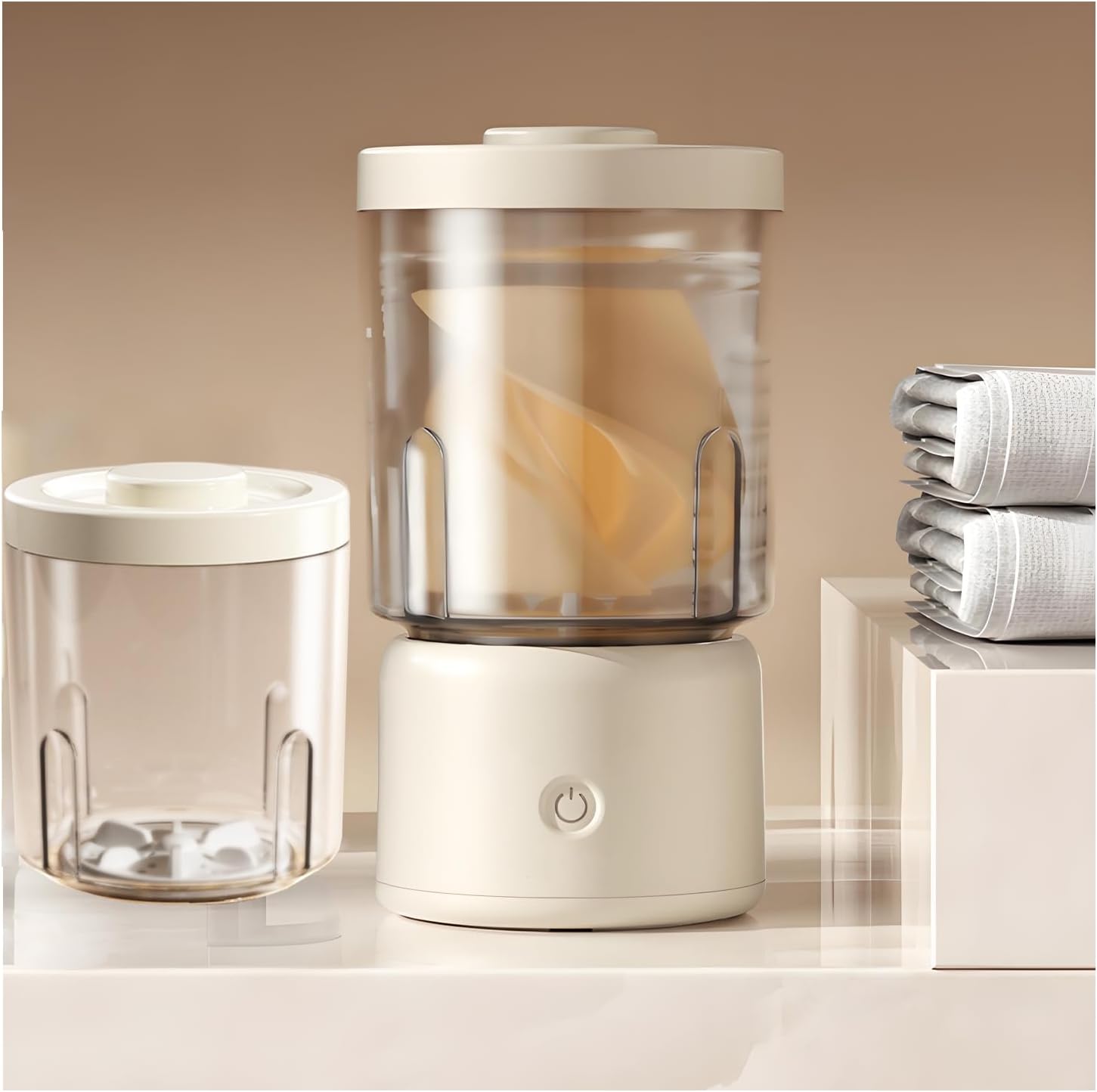 Mini Cordless Washing-Machine, Small Underwear Washer, Laundry Cup for Bra, Underwear, Socks(Size:Double Cup,Color:Cream Yellow)