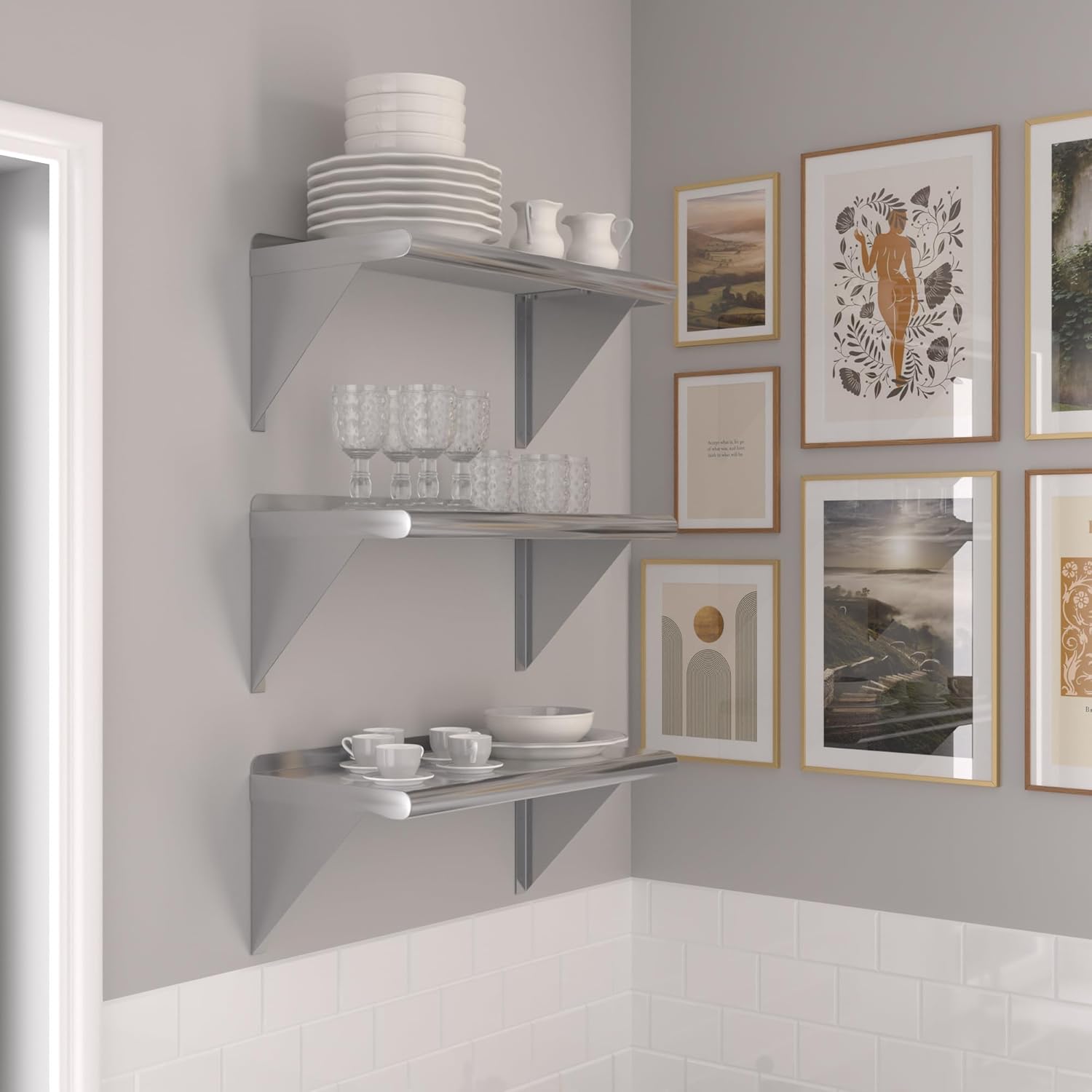 Jefferson 12 in. x 24 in. Stainless Steel Wall Shelf | NSF. Appliance & Equipment Metal Shelving | Kitchen, Restaurant, Garage, Laundry, Utility Room