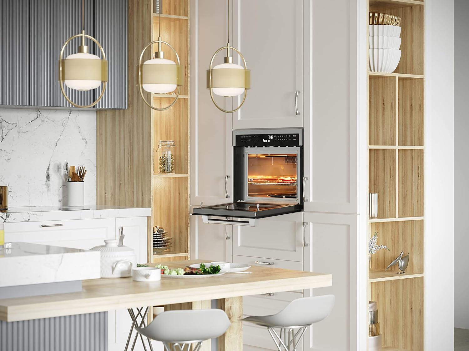 KoolMore 24 Inch Built-in Convection Oven and Microwave Combination with Broil, Soft Close Door, 1000 Watt Power, Stainless Steel Finish, Touch Control LCD Display