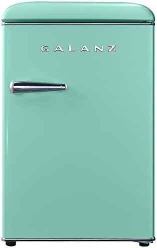 Galanz GLR25MGNR10 Retro Compact Refrigerator, Green, 2.5 Cu Ft & GLCMKZ09GNR09 Retro Countertop Microwave Oven with Auto Cook & Reheat, Defrost, Quick Start Functions, 9 cu ft, Green